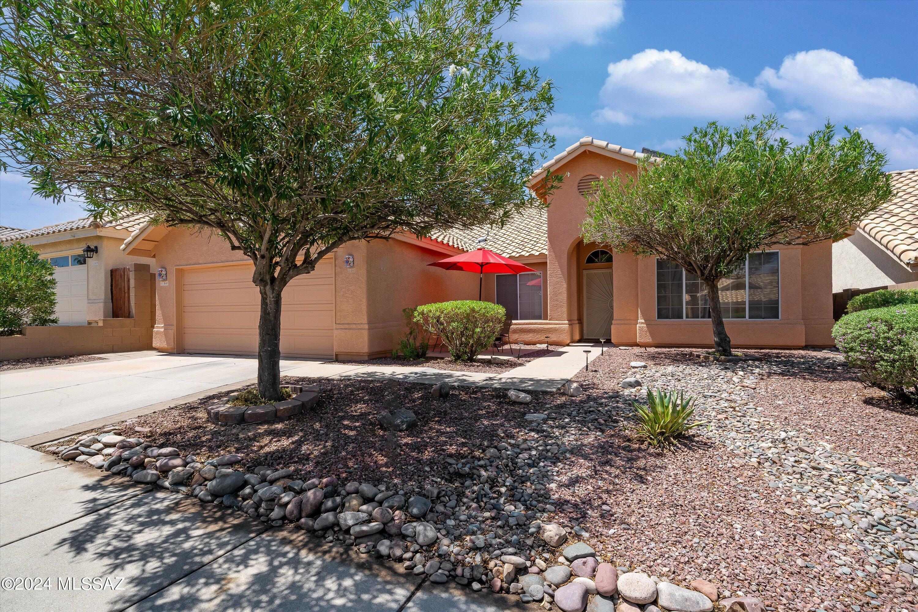 In the tranquil neighborhood of Canada Heights, this beautifully updated 4bd, 2ba home offers a spacious and inviting open floor plan. With vaulted ceilings, a versatile den/office, and a cozy family room that seamlessly connects to the modern kitchen featuring stainless steel appliances, granite countertops, and a breakfast bar, this property exudes comfort and style. The remodeled hall bath boasts a walk-in shower, while the primary suite includes a walk-in closet, dual vanities, and a separate shower. Step outside to your own private oasis with a pool, new filtration system, covered patio, and outdoor pergola, all set against a backdrop of peaceful open space with no neighbors behind. Solar is owned and was added to the home in 2021. Table in backyard conveys with the home.