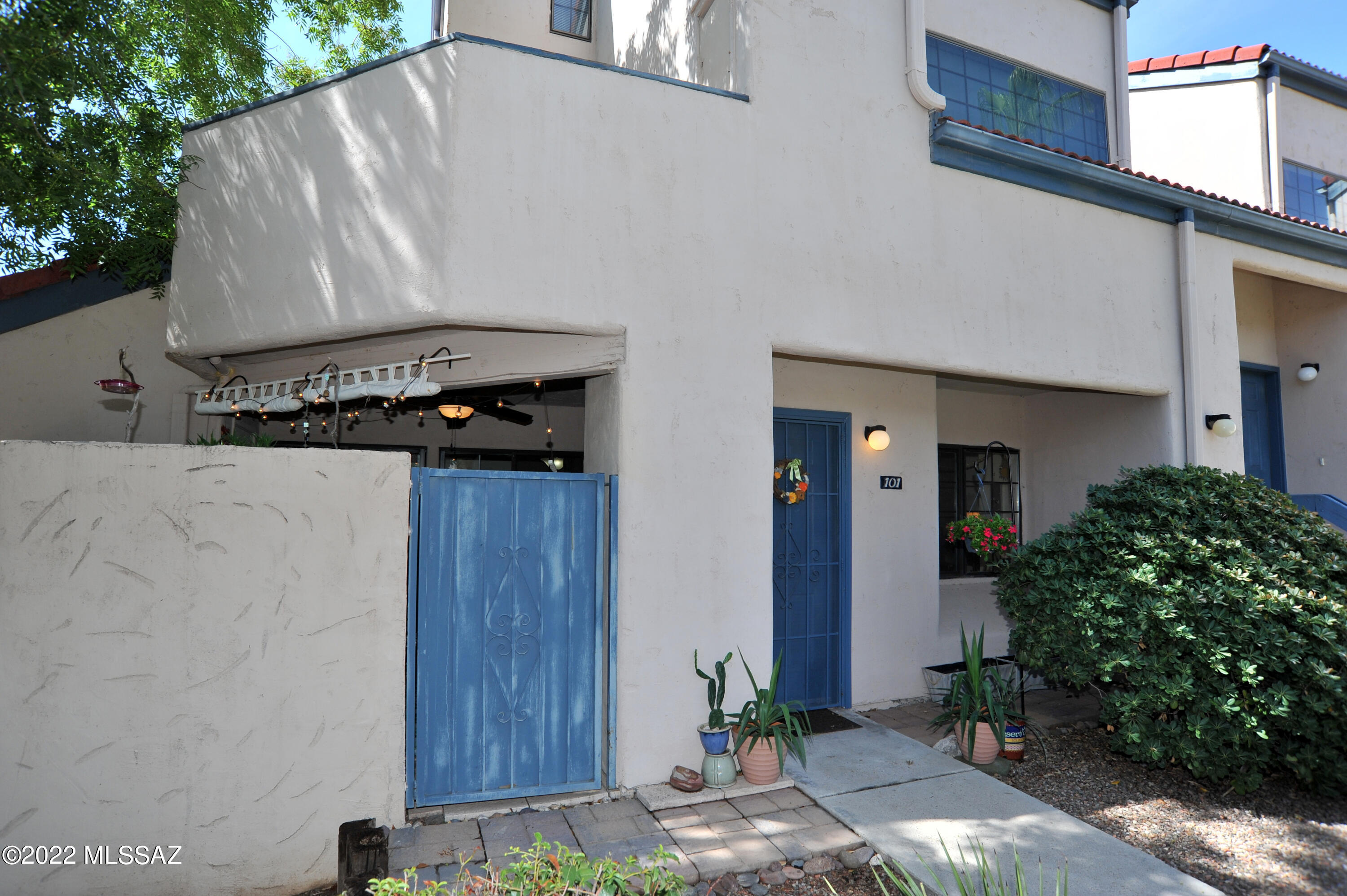 Super cute ground floor unit in lush & pretty ''resort style'' complex right off the Rillito River Trail. This corner unit features a NEW HVAC SYSTEM (2021) & NEW water heater in 2022. Nice floor plan; feels larger than the actual SF.  Private patio w/ storage room can be accessed off the master & living room. Updated bathroom with soothing colors. Bedroom can fit a CA King and has built-in shelves.This pretty complex has mature trees, grass & lots of plants. Enjoy Two Pools & Hot Tub. HOA includes water, roofs, trash, exterior pest control & common areas. Only 12-15 mins to Banner Hospital & U/A. Walking distance to St. Phillips Plaza, Coffee shop, Trader Joe's, bus lines and  ''The Loop.'' This rare 1-bedroom unit will go fast. Contact me for a showing: 520-241-6563