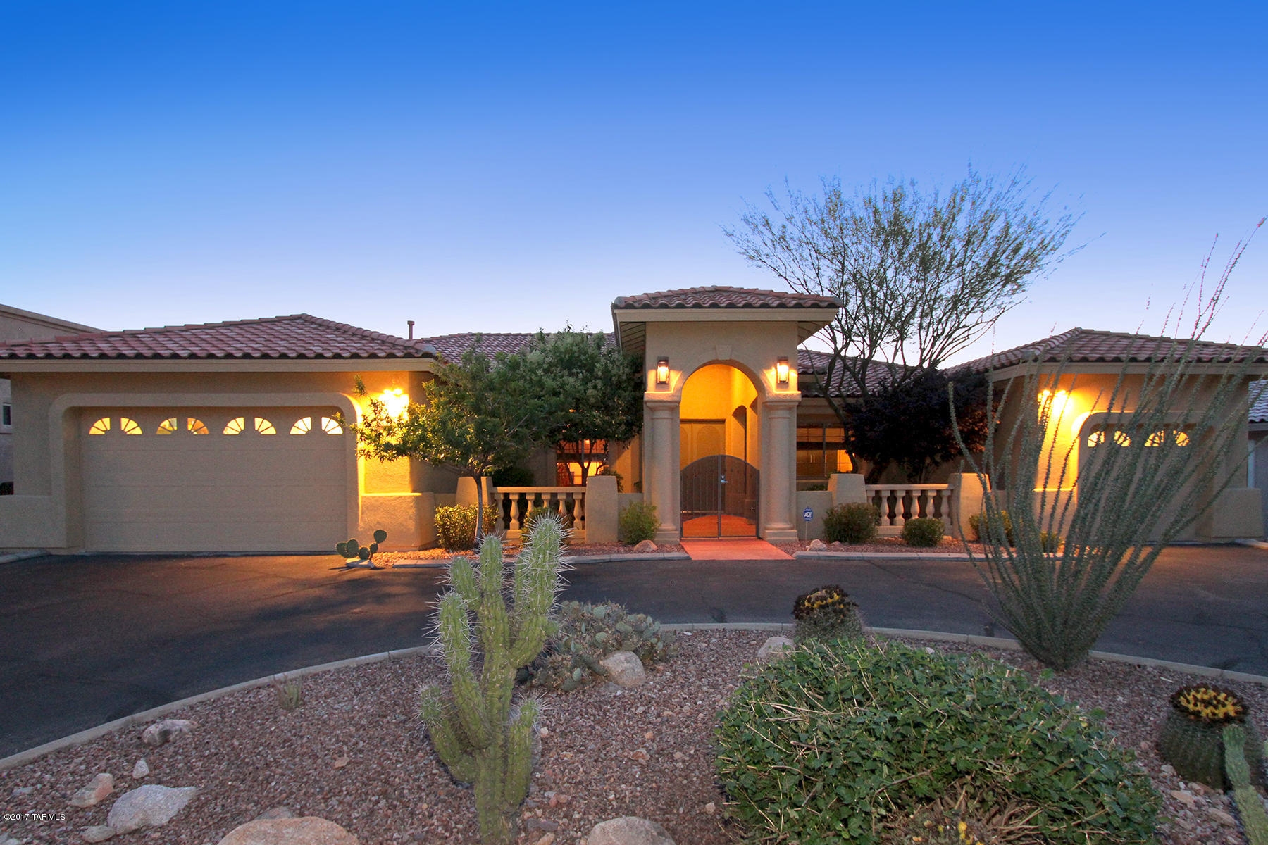 MAGNIFICENT 4BR/3BA SEMI-CUSTOM HOME nestled in the Tucson Mts sits on 1/3 acre in a gated community of only 35 homes. NEW INTERIOR PAINT 2017 and EXTERIOR PAINT 2013! Enjoy custom features throughout this high quality home built by C&C Construction. Gourmet kitchen boasts richly stained 42 inch maple cabinets, granite countertops, gas cooktop w/stove and microwave built-in. Spacious master suite and bath include 2 walk-in closets, executive height vanities, dual sinks, and dramatic glass block walk-in shower. Huge covered patio overlooks sparkling pool, private and professionally landscaped back yard, and sunset views. Energy efficiency abounds with solar heating system for pool, Low-E dual glazed windows, and hot water re-circulating system. 3-car garage.