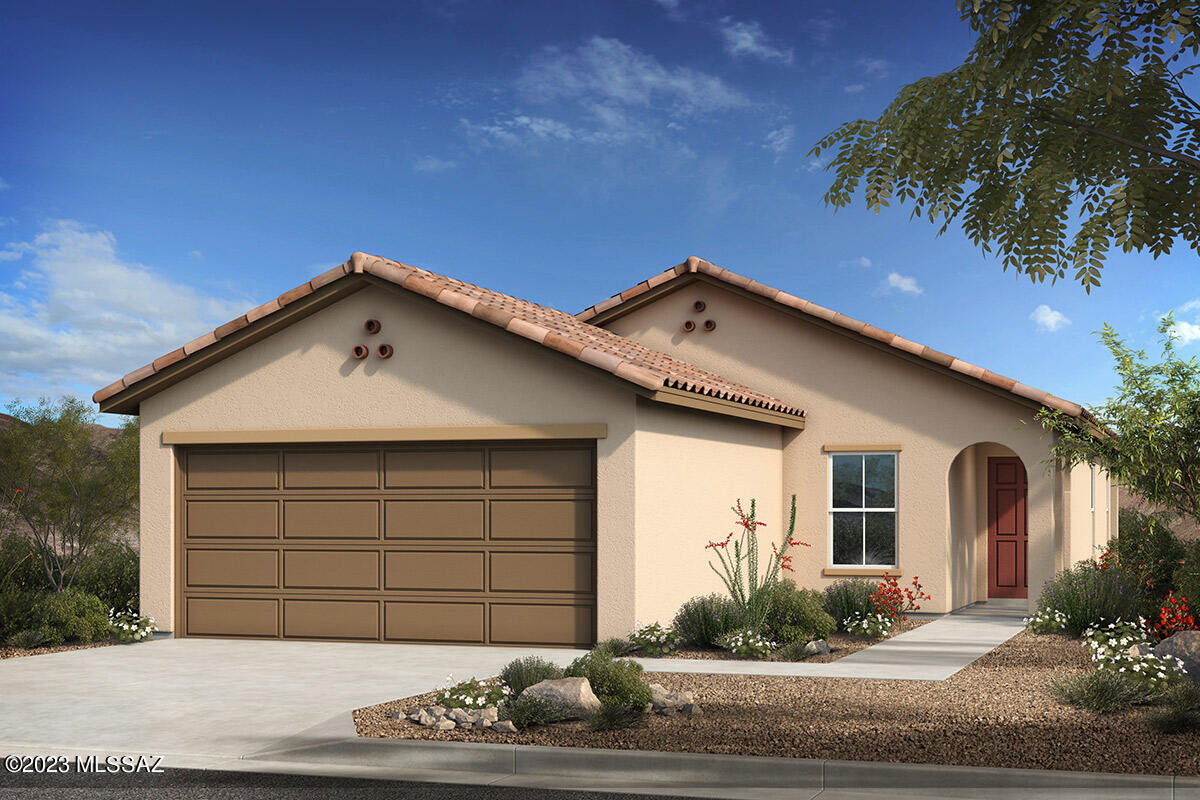Located within a gated community, this home features an open floor plan with 9-ft. ceilings. The spacious great room leads to a covered back patio with views of the Rincon Mountains. The stylish kitchen showcases granite countertops, an island, walk-in pantry, cabinets with crown molding, and Whirlpool® stainless steel appliances, including a gas 5-in-1 air fryer oven and dishwasher. The primary suite boasts a walk-in closet and adjoining bath with a garden tub/shower combination and dual-sink vanity. Bedroom 2 offers a walk-in closet for additional storage space.  Seller will accept or counter offers between $366,659 and $386,659.  Lowest range price relies on incentives of $20,000 provided by seller and predicated on using seller's preferred lender.