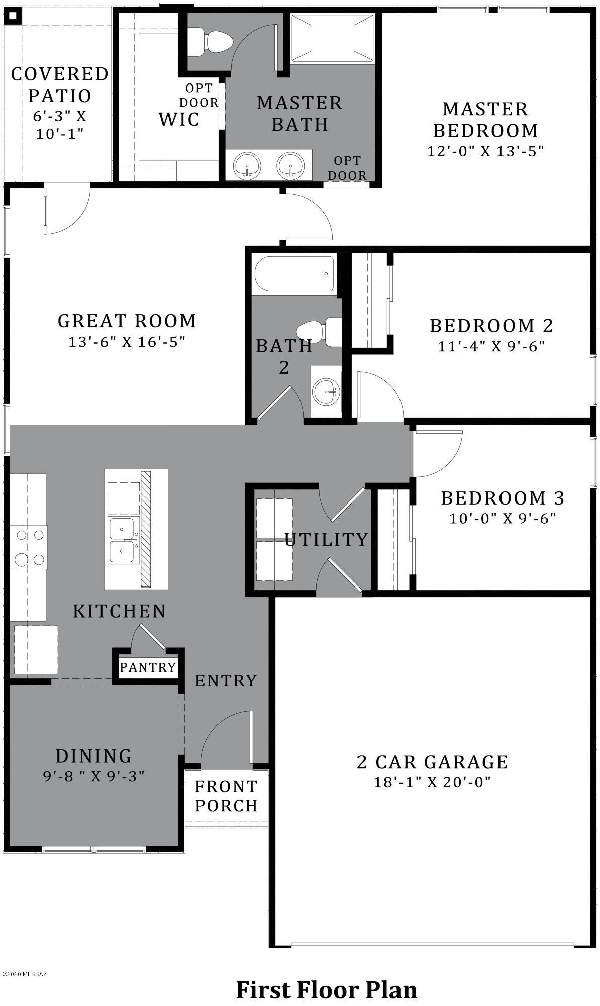 Our 1-story Abbot plan boasts 1,289 square feet with 3 beds, 2 baths, and a 2 car garage. This home comes STANDARD with Stainless Steel WHIRLPOOL® Electric Range, Microwave, and Dishwasher, Granite® countertops in kitchen Cultured Marble Vanities, DuPure® Ultra Filter Single Stage water filtration system, Tankless Water Heater, Two-Tone Paint, LED disc lights and 9-foot ceilings! Upgraded with Stainless Steel Gas Range Package, Maple Painted Linen Cabinets, and 6x26 wood look tile in natural, everywhere but the bedrooms, and more!
This home is on an exterior lot, with Sunset and Mountain Views from the Master, Kitchen and dining. Home is READY NOW!!