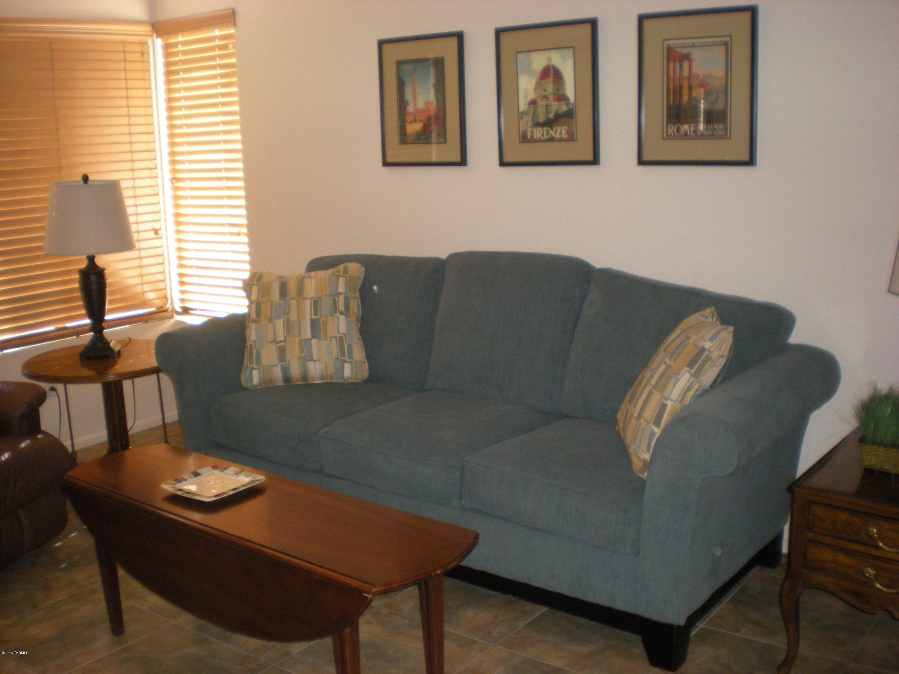 FURNISHED, Very clean 2 Bedroom condo in Summertree. Downstairs unit. Great Eastside location. Includes Queen bed in master. Full size bed in guest room. Newer refrigerator and dishwasher. New water heater. TV in Living room. Lots of storage and closet space. Linens included. Kitchen is stocked with dishes, linens, small appliances, and more. Porcelain tile in all main areas. Carpeting in master and second bedroom. Ceiling fan in dining area and second bedroom. A/C. One covered parking spot per unit. Outside storage closet and patio area. Association fees included in rent. Includes water and trash pickup. Tenant pays electric and cable/internet. 
Great for medical or other professionals on short term assignment in Tucson. Two pools in community.