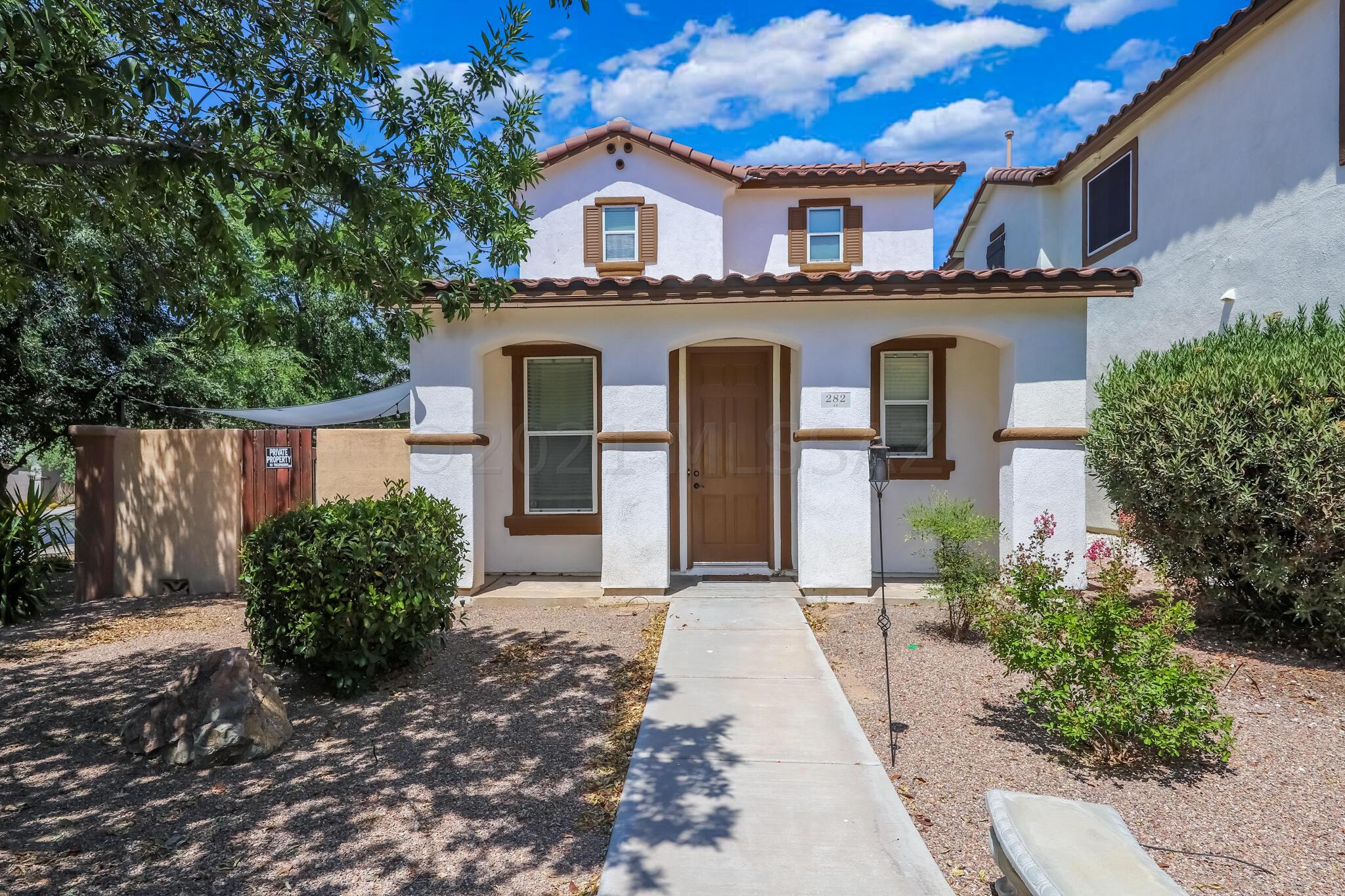 This is it! You will feel at home as soon as you step in this beautiful 3BD/2.5BA two-story.  Featuring 42-inch upper cabinets, crown molding, backsplash, and double wall oven, with separate gas cooktop, granite countertops in the kitchen. All bedrooms are upstairs with the Master Suite featuring two spacious closets, dual vanities, and a shower. The courtyard is relaxing and inviting with a fully landscaped yard with a covered patio, built-in BBQ, pavers, turf, gas fire pit, and a higher block wall for extra privacy. Enjoy all the amenities that Rancho Sahuarita has to offer from a fitness center, community pools/water splash park, dog park, running & jogging paths, Sahuarita lake, schools as well as nearby shopping & dining places.