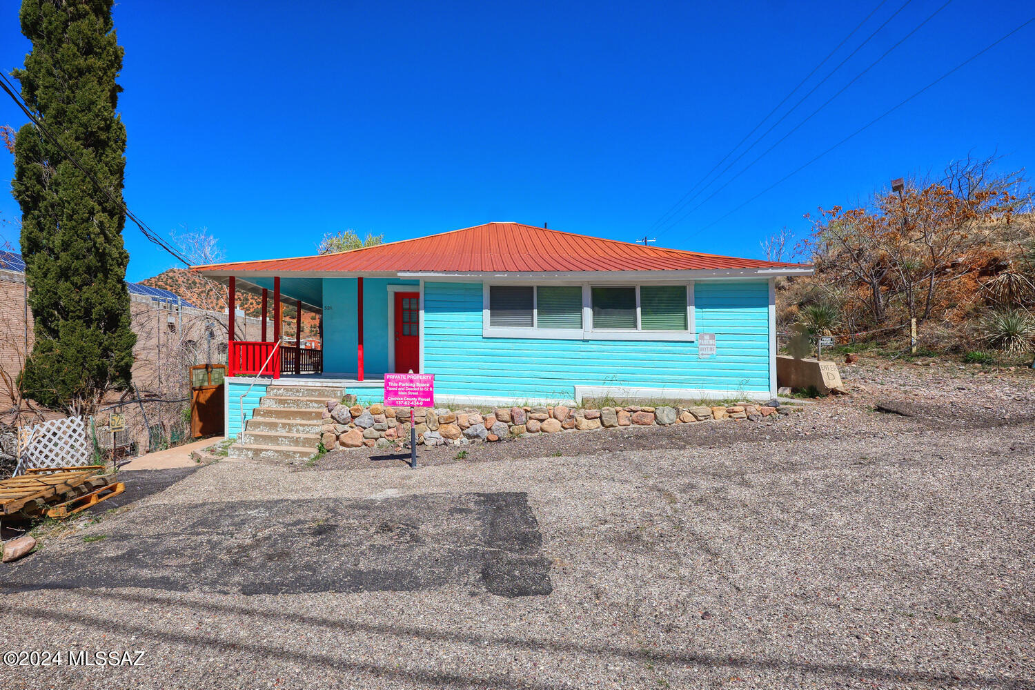 Finally, the home you've been waiting for! This sky-blue beauty in the heart of Old Bisbee has been lovingly updated & is ready for your finishing touches! Perfectly situated in the heart of Old
Bisbee. Easy walk to just about anything. Deeded parking to front doors & only a few steps at front porch w/ level entries into home. Home offers 3 distinct living units, each offering separate living, dining &
bedroom spaces. Unit 1 features great room & kitchen combo. Lovely primary BR leads out to backyard. Unit 2 features a studio-style great room & huge kitchen with views. Unit 3 boasts a large kitchen w/
vintage sink, spacious bath w/ clawfoot tub, laundry, living room & MB. Home has an abundance of charm & personality w/ many original fixtures and details. So many possibilities!