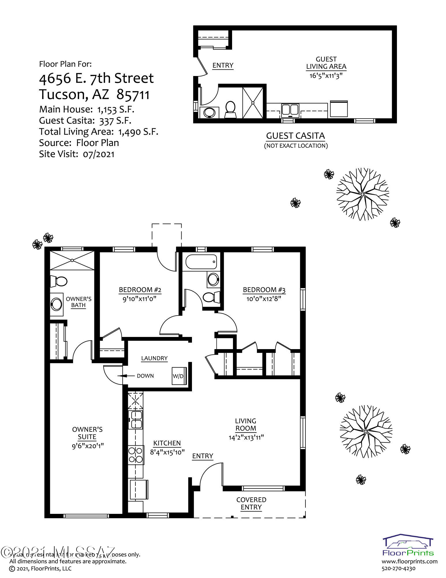 Fall in love!  Vintage style abounds in this Bungalow with gorgeous open kitchen featuring white cabinetry, new wood countertops, sink, fixtures, lighting, custom backsplash, desk and open bar with seating.  Fresh paint inside and out and fresh landscape.  All baths remodeled with custom showers/tub, new vanities, lights fixtures. 
All new tile flooring (no carpet) & new dual pane windows.  Owner's Suite set apart from other bedrooms in main house with beautiful spa-like bath.  Main house: 3 bedrooms + 2 baths.  Laundry room, new water heater, plumbed for stacked washer/dryer. Casita/studio with fridge, cooktop, microwave, closet,  full bath & separate gated area for extra car.   Upgraded Elec Panel, BRAND NEW ROOF, Sewer line jetted and new clean outs installed.  Move in ready!