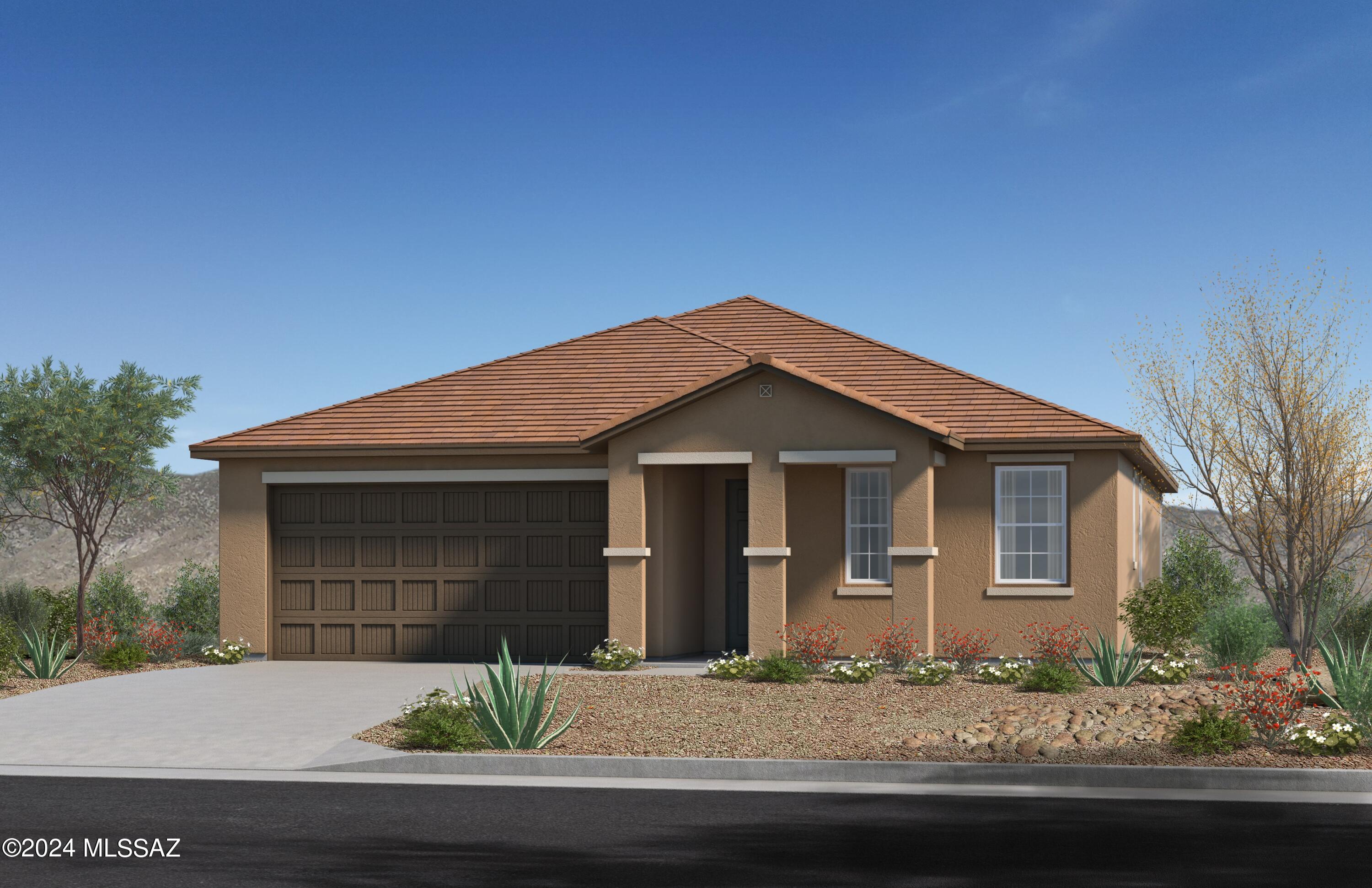 This single-story home showcases 9-ft. ceilings, extra storage space at the garage, and upgraded porcelain tile flooring throughout. A den provides space for a home office or project room. Cook and food prep in the stylish kitchen, which boasts painted maple cabinets, granite countertops, an island, pantry and Whirlpool® stainless steel appliances, including gas 5-in-1 air fry oven. The relaxing primary suite features a walk-in closet and connecting bath that offers a shower, dual-sink vanity and linen closet. Price includes discount predicated on using seller's preferred lender KBHS. Eligible for up to 6% towards rate buy down or closing costs. Must use seller's preferred lender KBHS for financing. Projected closing month is October 2024.