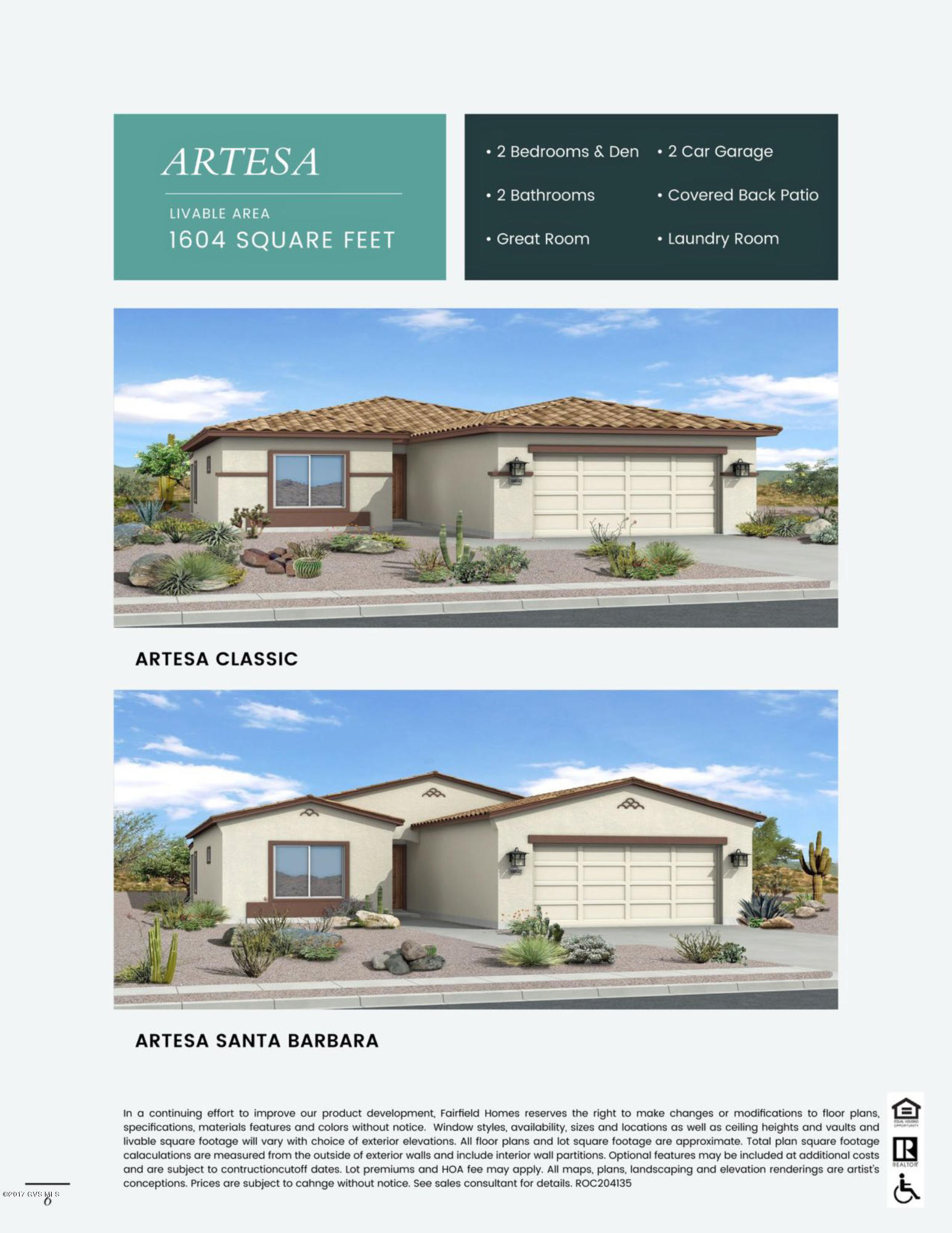 In Solterra, the Artesa is a single-family home with an open floor plan featuring a great room, spacious kitchen complete with a large kitchen island, third bedroom/den, laundry room and covered patio. The master suite includes a luxurious bath with cultured marble and an oversized walk-in closet. The Energy Star-certified home frames the Santa Rita Mountains in expansive windows. This is a spec home with numerous structural upgrades programmed into the floor plan. The list price reflects the cost of the home through drywall stage. Thus, floors, cabinets, countertops, light fixtures and plumbing fixtures still need to be chosen. The list price also includes a lot premium of $19,100.00.