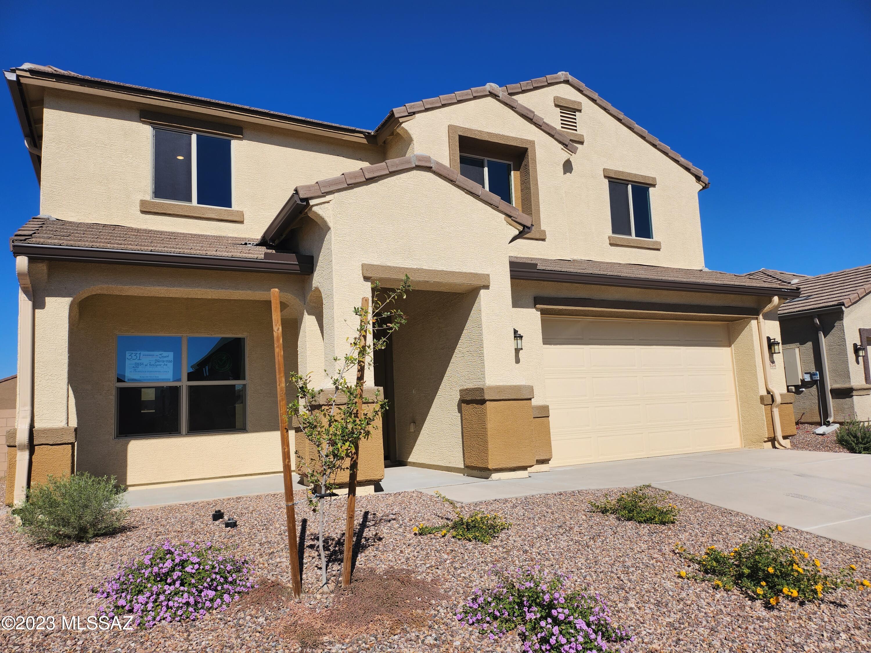 The 2-Story Torino model located in the Saguaro Bloom Community offers a 3,207 sqft floorplan with 5 bedrooms 1 game room, 2.5 bathrooms and a 3 car tandem garage. ++ Self Cleaning Stainless Steel Electric Range with Microwave & Dishwasher - Granite Countertops in the Kitchen & Cultured Marble in Bathrooms - Tile floors in Entry, Kitchen, Dining Room, Laundry Room & Bathrooms -  42'' Shaker Style Cabinets - DuPure® Ultra Filter Single Stage® Water Filtration -  Rinnai® Tankless Water Heater - Colored Block Walls - Rounded Drywall corners - Five-Panel Rockport Interior Doors with Chrome Lever - 9-foot Ceilings -  Saguaro studded cliffs and stunning sunsets abound at this hidden gem of a community.