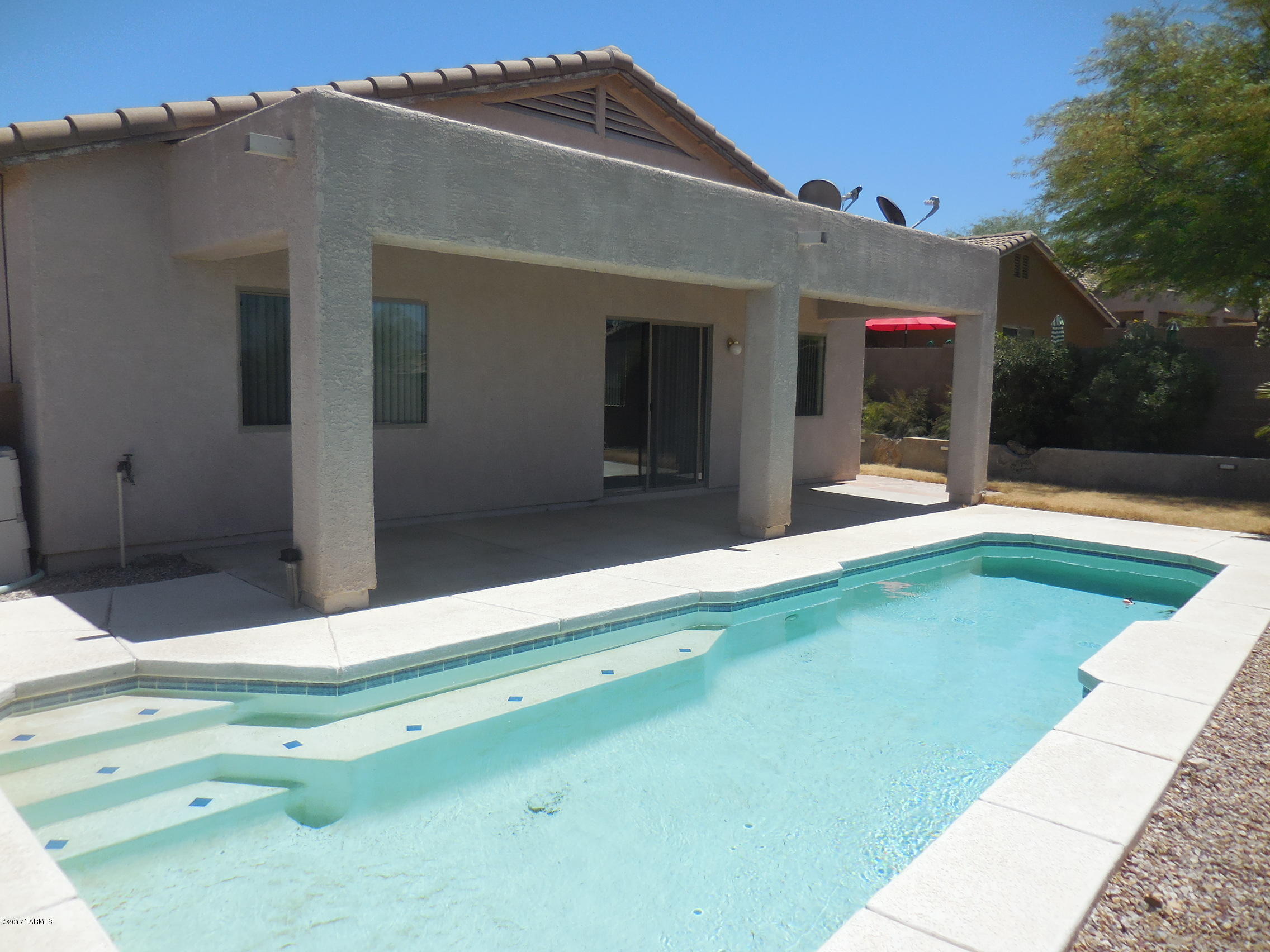 Excellent home with pool. Ready to go and priced right.  Huge Master Bedroom with walk-in closet.  Dual vanities, tub, shower.  Split bedroom floor plan.  The other two bedrooms share the hall bath and the huge Den could be Bedroom #4.  Kitchen is spacious and functional.
