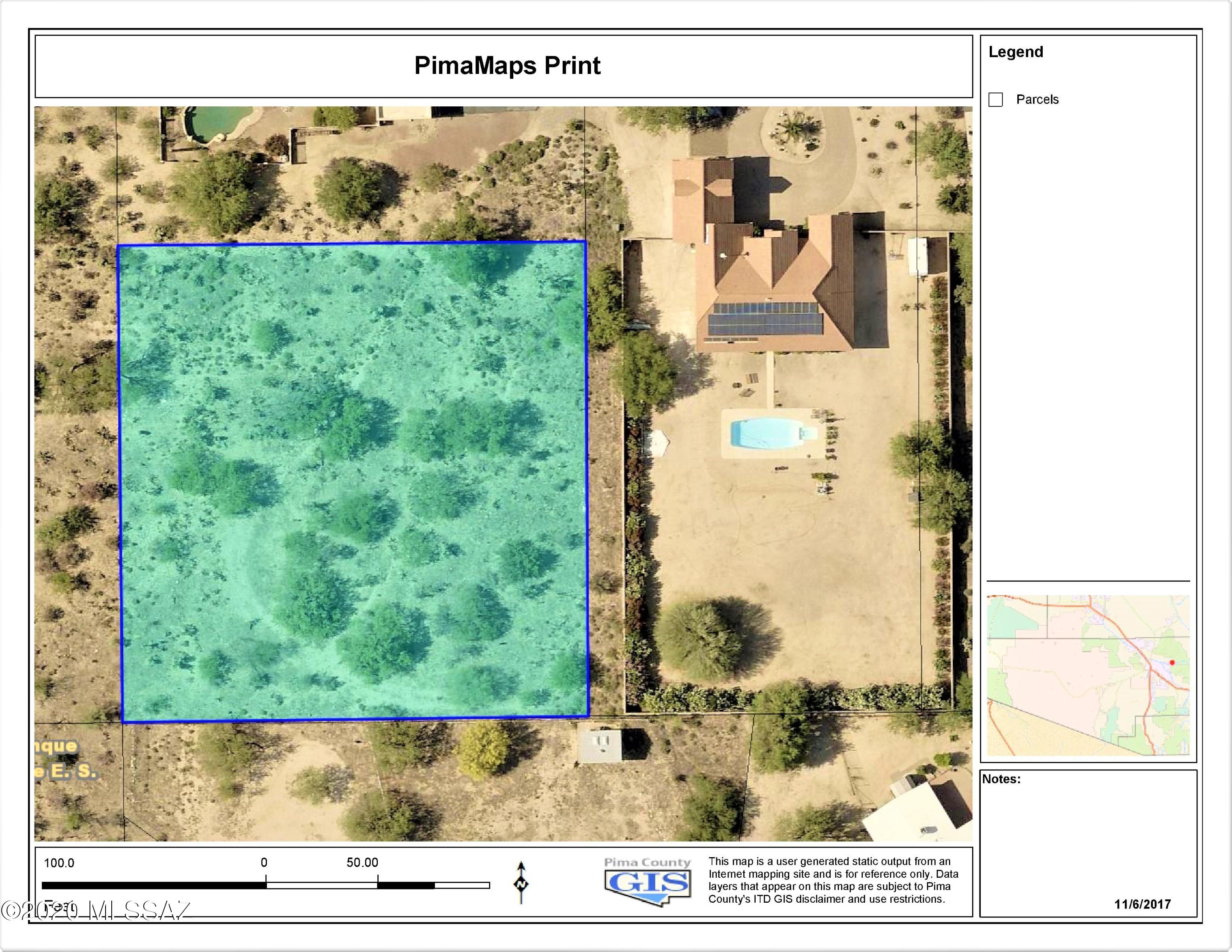 RARE FIND!  1.11 acres of pristine flat easy build desert land, LAST LOT ON CUL-DE-SAC filled with Custom Built homes!  Borders TV Elem. buffer land, surrounded by Catalinas & Rincon Mountain views!  Mature desert vegetation, build pad already cleared, septic section mapped out, 200 feet of corrugated metal fencing on entire south border (see pics), water & water meter installed connection to waterbox on the property, electric & cable on-property & all within 5 feet of each other.  House plans available for a 5/3 3250 sq ft main house plus guest house/garage.  Available to buyer through purchase.  Build ready lot, nothing like this in the area!  Super seclusion at end of cul-de-sac of custom homes!  NO HOA & Tanque Verde Schools! Go see!