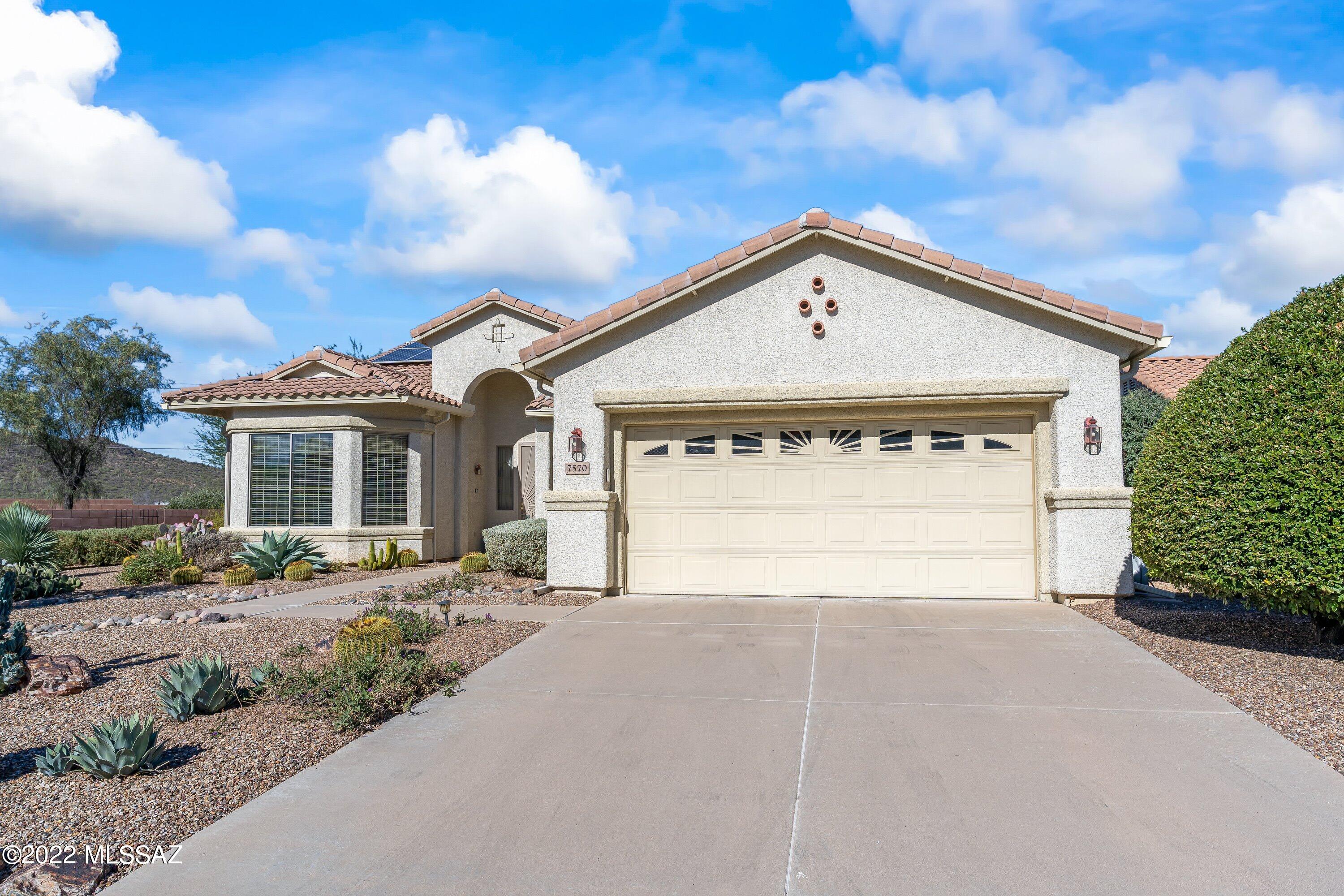 Highly sought after Kachina floorplan located in the 55+ Sunflower community. The kitchen offers stainless steel appliances, Corian countertops, plenty of storage space and an oversized eating nook. Enjoy the built-in storage in the closets as well as the garage. The backyard offers privacy, views and a firepit to entertain your guests around. Solar Lease.