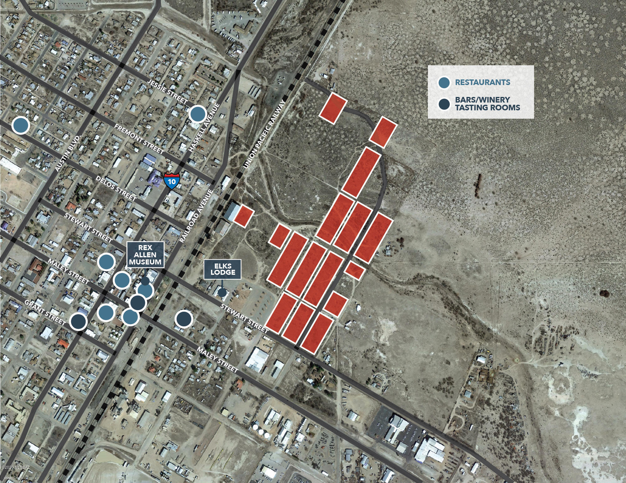 Prime Mixed-Use Development Opportunity in Downtown Willcox.
Unlock the potential of ±18 acres of land ideally situated in the heart of Downtown Willcox. With industrial, residential, and commercial zoning potential, this property offers unmatched versatility. Conveniently accessed by both Interstate 10 and the Union Pacific Railroad, the site is perfectly positioned for a warehouse or distribution facility—especially suited for agricultural operations given its proximity to the Douglas port of entry. The land includes a previously approved plat for 117 residential lots, presenting an excellent opportunity for a new subdivision or RV park in this historic and growing community. Just one block from the charming Railroad Avenue Park and within walking distance to vibrant Main Street, residents and visitors can enjoy museums, boutique shops, restaurants, bars, and local wineries. Don't miss out on this unique chance to shape the future of Willcox with a dynamic mixed-use development.