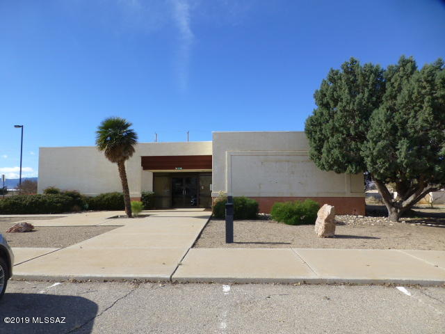 Commercial property, zoned general business in the town of Pearce / Sunsites.  2946 SQ Ft.  on 1.1 of an acre.  Formerly a bank.  High visibility on HWY 191, over 2000 cars a day pass by.   Drive though window,  walk in BANK VAULT w/ safe deposit boxes. A private office .  Plenty of paved parking.    Lots of potential.