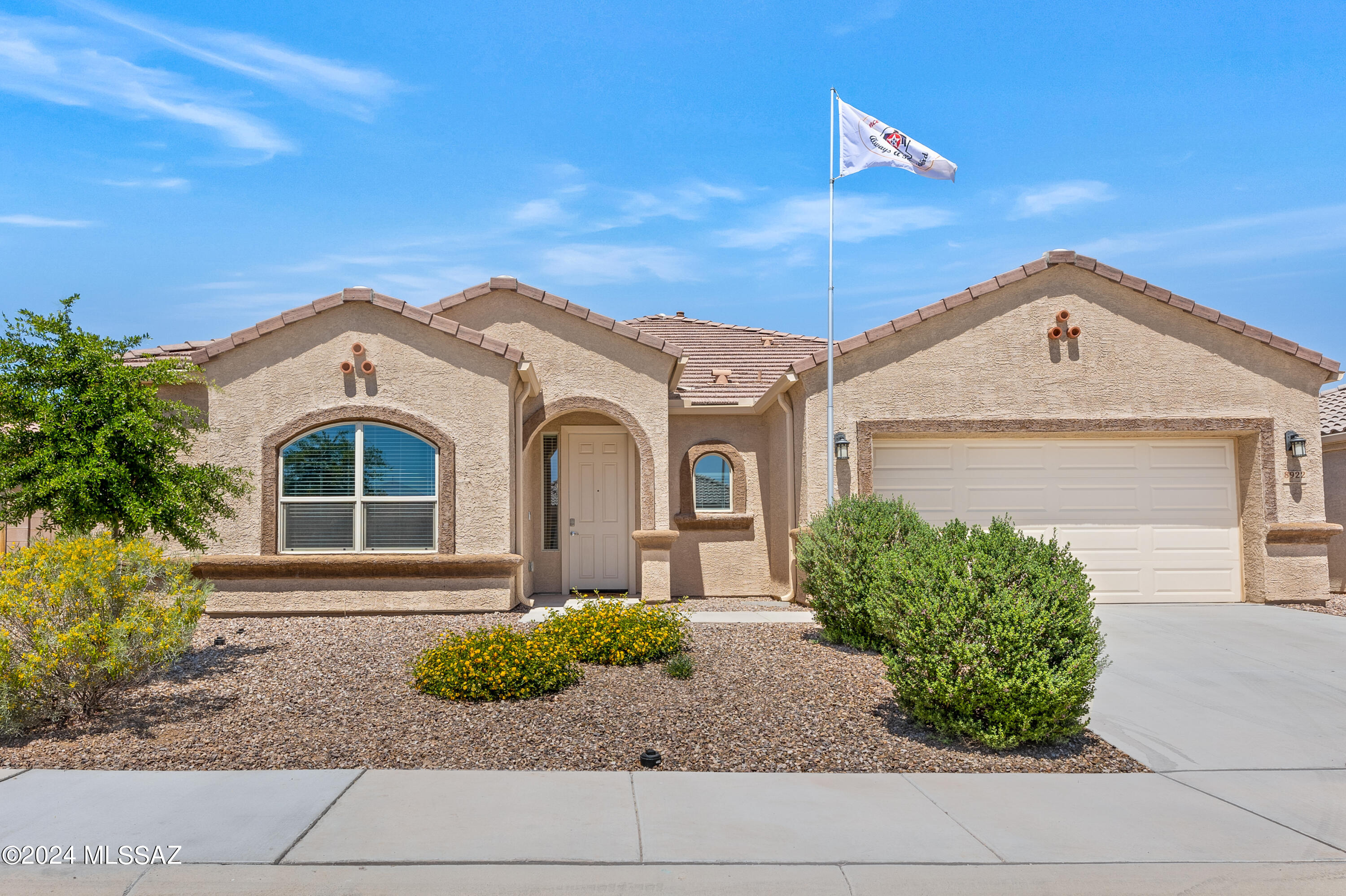Accepting Back-Up Offers. Welcome to your new oasis in the prestigious, gated community of Saguaro Springs! This charming home, nestled in the heart of a vibrant 55+ active community. Step inside the inviting single-story home to discover 2 bedrooms, 2.5 bathrooms plus a versatile den, ideal for a home office or relaxation space. The spacious open floor plan is highlighted by a large great room, perfect for gatherings or quiet evenings at home. The kitchen boasts sleek granite countertops, a convenient island, new appliances, and a generous walk-in pantry. With two expansive sliding glass doors leading to an oversized patio, indoor-outdoor living is effortless. Retreat to the sizeable second bedroom complete with an ensuite full bathroom and a spacious walk-in closet. A convenient half bathroom is located nearby, perfect for guest. A huge laundry room includes newer Whirpool washer and dryer units. Also included is a Water Softener System, ample storage space and a 2-car garage provides practical solution for organization. Enjoy the best of both worlds with proximity to shopping and recreational amenities, all within the serene setting of Saguaro Springs. Residents have access to the clubhouse, multiple parks, a community pool and more, promising endless opportunities for leisure and enjoyment. Don't miss the chance to make this your forever home! Listing agent is related to sellers.