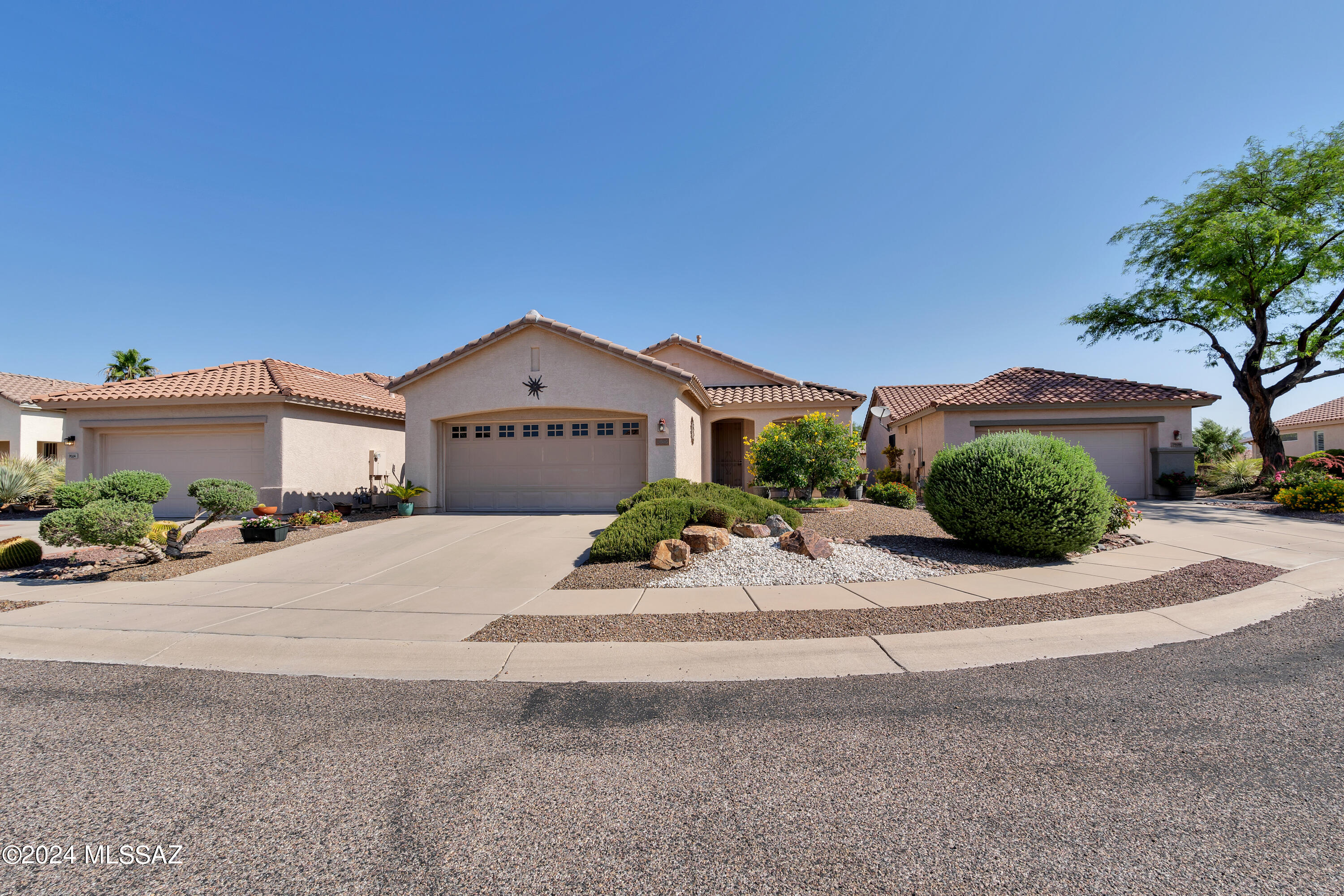 Light and bright Sunrise plan on wonderful cul-de-sac lot in active adult community of Sunflower. Meticulously maintained home with neutral two-tone paint and newer carpet. Cheery white cabinets and sink with patio view will make the kitchen your happy place. Extended covered paver patio will be your go-to spot for entertaining or just watching the birds play in the flowers and manicured trees. Guest bedroom with double door entry makes a great office, library or den. Primary bedroom has bay window with lovely view of back yard, surprisingly spacious walk in closet and ensuite bath with step in shower. Recent roof replacement with 10 year warranty available. All this comes with access to Sunflower's amenities including pool, spa, clubhouse, tennis, pickleball,etc...Just come check it out!