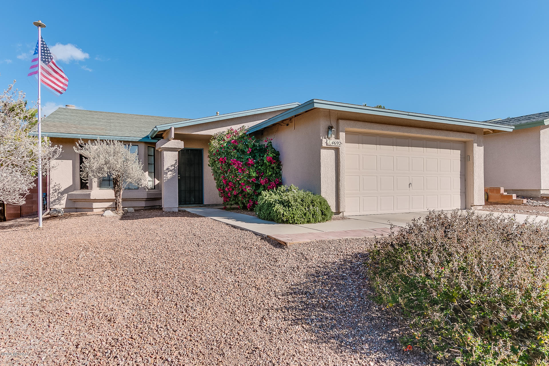 This is your opportunity to live in the highly desirable Sunset Pointe. Home is very well maintained with a split floor plan & spacious backyard. Main living area is tile & allows easy movement through kitchen, family room, dining room, living room. Kitchen is enhanced with upgraded appliances. Plenty of room in the backyard for people & pets including a sturdy 10' x 20' storage shed (skylight & ventilation) to hold all the tools & toys. Easy care landscaping complete with a mature lemon tree & auto-irrigation. Newer roof 2016. Home is wired for security, garage door is on security timer. Water treatment for entire home with RO system in kitchen. A short walk and you'll be at the community park & pool. Elementary school and fire department are right around the corner. Welcome home!