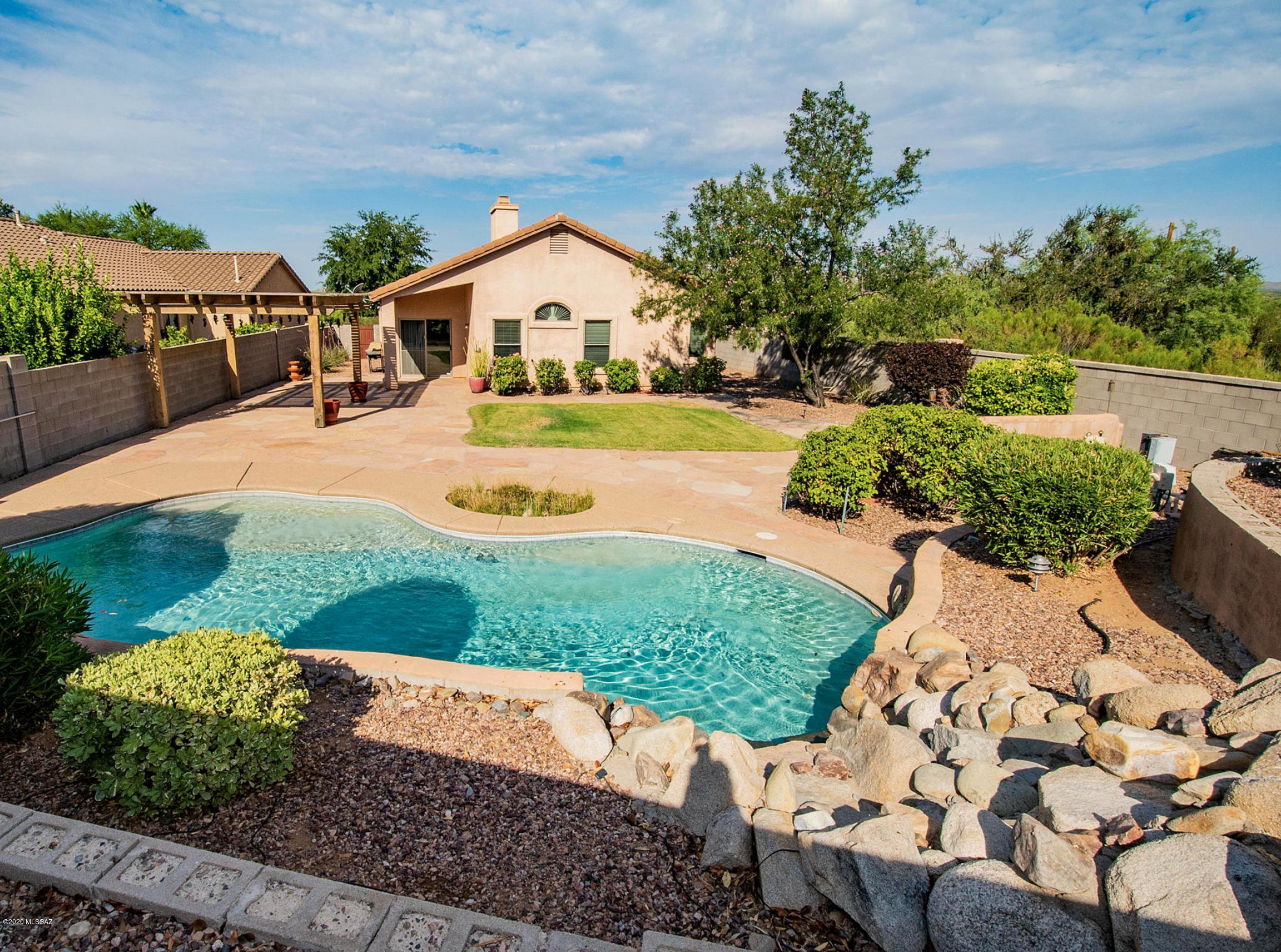 Come see this turn-key spacious single story home in Eagle Crest Ranch located in a private culdesac. Fresh custom paint throughout this 4 bedroom 2 bath home.  Featuring a spacious kitchen that opens into the family room with a lovely fireplace. All appliances convey with ceiling fans throughout the home. This incredible back yard is great for entertaining guests. Come sit by your fire pit with your friends, eat under your gazebo, or relax by the pool with a water fall feature. Seller is offering home with a 5 year warranty!