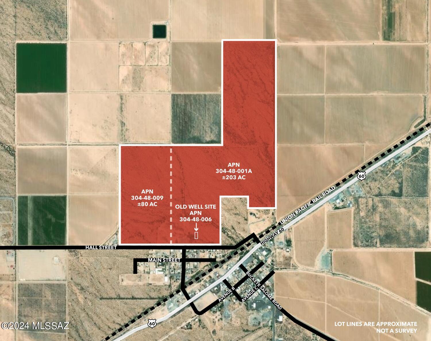 Approximately 283 Acres of Land Zoned for Mobile Home Subdivision or RV Park in Salome, Arizona! This expansive property features paved frontage along Hall St., offering excellent visibility and marketing potential. Utilities are easily accessible both on-site and nearby. Located close to Alamo Lake, it's an ideal spot for fishing enthusiasts, retirees, and those seeking outdoor recreation. Midwestern snowbirds looking for a small-town atmosphere will find this peaceful community appealing, away from the hustle of larger cities like Phoenix. The property presents a great opportunity for mixed-use development in the heart of Salome, AZ, near Hwy 60. It's not within an Active Management Area (AMA), making it suitable for farming. Additionally, it's eligible to join the McMullen Valley Water Conservation & Drainage District, which significantly reduces electricity costs for farming. The parcel has previously been used for farming. Salome itself is a unique town with much to offer. It's home to both full-time residents and winter visitors, some of whom have second homes with private airplane hangars. The town also features a golf course, a high school, and various auxiliary services. For extended services, Wickenburg, AZ, is just an hour away (50 miles). The property includes APNs 304-48-001A and 304-48-009. Ask Broker for a detailed Marketing Brochure. Be sure to check out the virtual tour for a bird's-eye view!