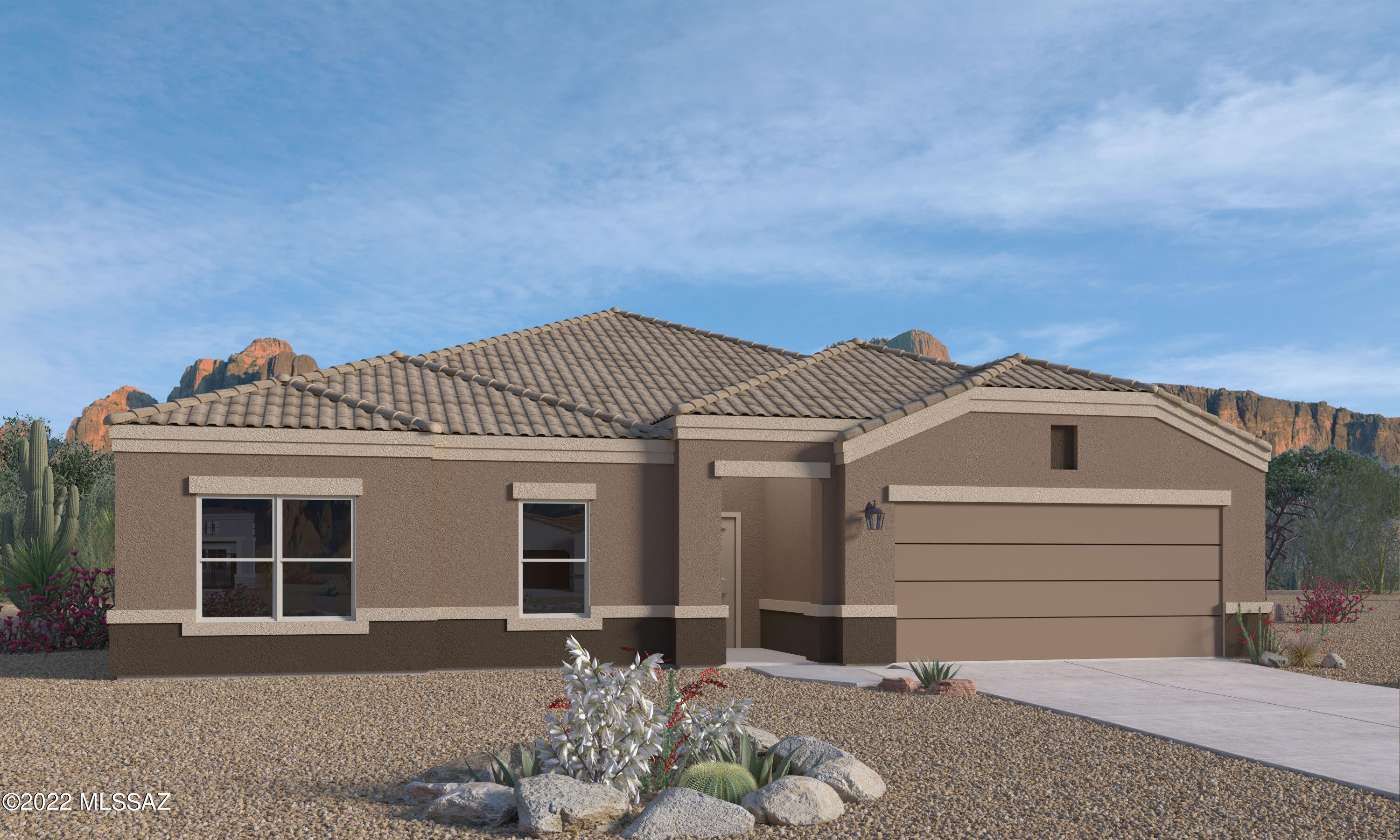 The 1-Story Opal model located in the Saguaro Bloom Community offers a 2,101 sqft floorplan with 4 bedrooms, 2 bathrooms and a 2 car garage. ++ Self Cleaning Stainless Steel Gas Range with Microwave & Dishwasher - Granite Countertops in the Kitchen & Cultured Marble in Bathrooms - Tile floors in Entry, Kitchen, Dining Room, Laundry Room & Bathrooms -  42'' Birch Straight Cabinets - DuPure® Ultra Filter Single Stage® Water Filtration -  Rinnai® Tankless Water Heater - Colored Block Walls - Rounded Drywall corners - Five-Panel Rockport Interior Doors with Chrome Lever - 9-foot Ceilings - Along with many other Smart Home Features! Saguaro studded cliffs and stunning sunsets abound at this hidden gem of a community.