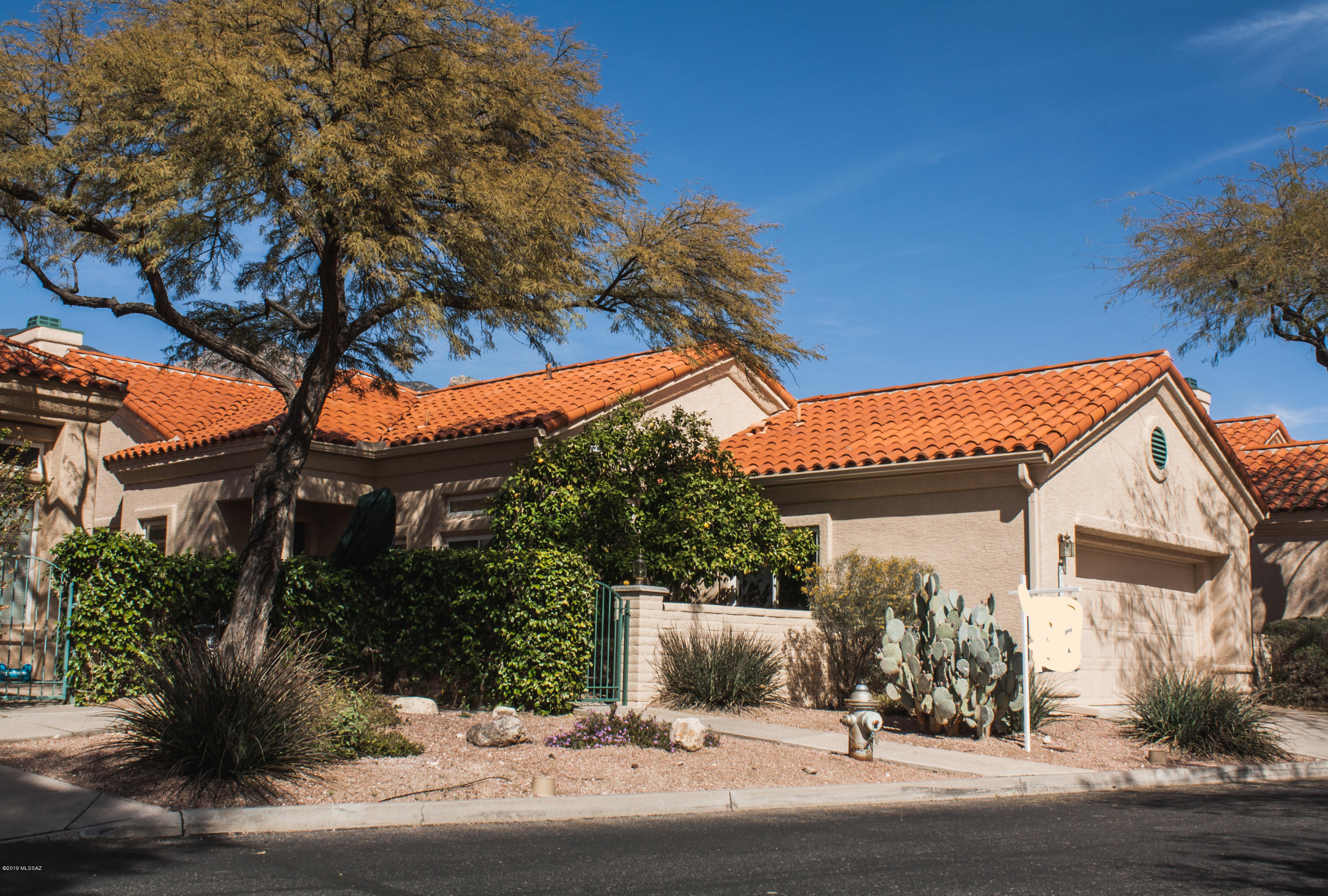 A lovely single story La Paloma patio home! Come and enjoy the magnificant mountain views from your private brick patio. Only has had One owner who has cared for this home meticulously. High ceilings, large window give you a wonderful light and bright home. The grand living/dining room with gas fireplace enjoys the views. Large eat-in kitchen overlooking the courtyard entrance. Wake up to mtn views in the master br. Large master bath complete separate tub/shower & Lg walk in closet. Home has just been freshly painted inside and out. Ac less than one year old. Plenty of Storage closest in garage, This home is move in ready and waiting for your personal touches. There is a community walking path, great way to get to know your neighbors.