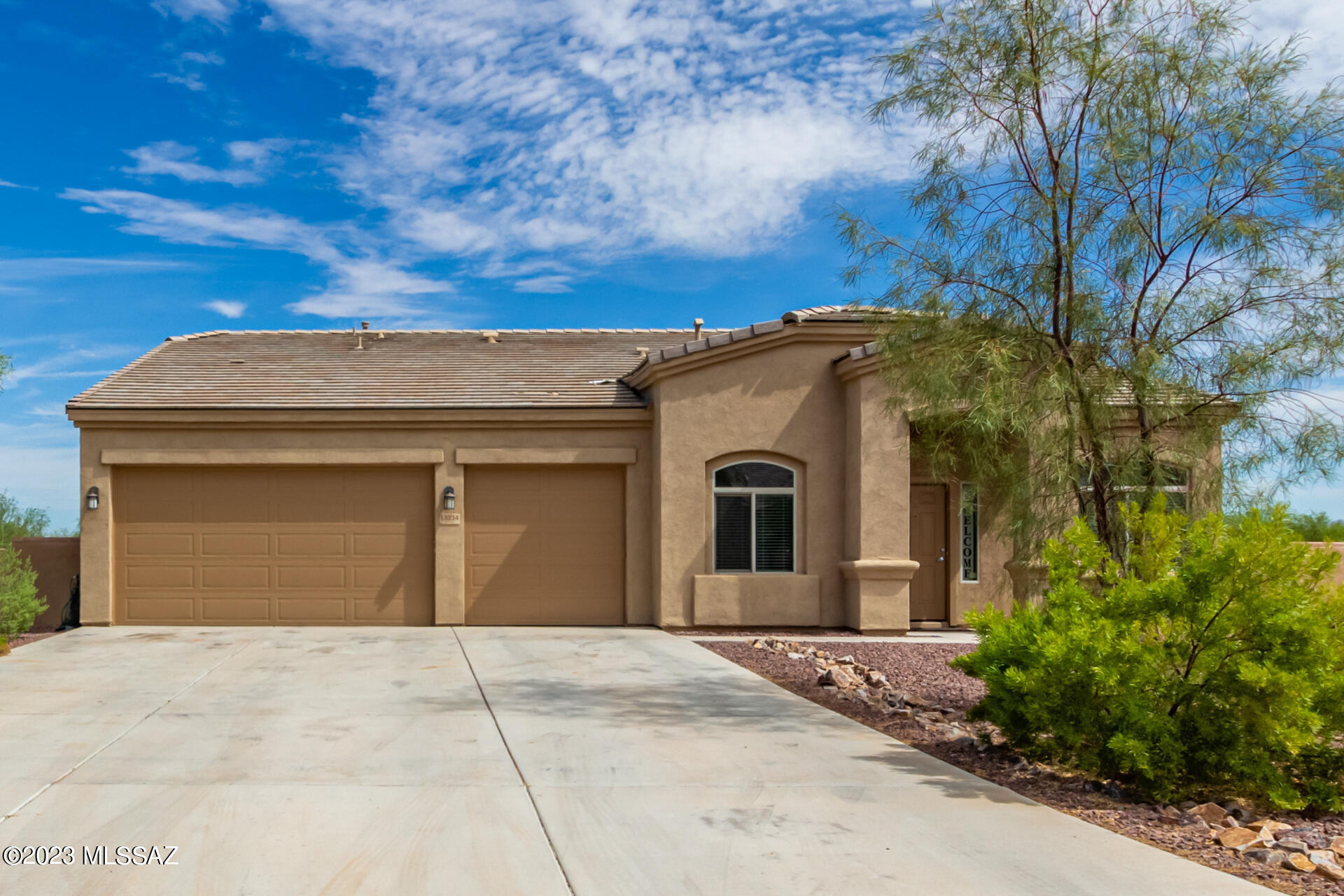 Welcome to this impressive 4-bedroom, 3-bathroom residence nestled in a secure gated community! Be welcomed by the living/dining room, great for receiving guests & a family room that opens to the kitchen. With a well-designed split floor plan, airy high ceilings, & abundant natural light, this home effortlessly combines comfort & sophistication. The impeccable kitchen is fully equipped w/an electric cooktop, wall ovens, granite counters, white shaker cabinetry, a pantry, & an island w/a breakfast bar. Carpeted main suite has a private bathroom w/dual sinks. Enjoy the serenity of rural living on almost an acre of land, complete w/a generously sized backyard. The 3-car garage offers ample storage for your convenience. Experience the best of both city & country living in this peaceful oasis!