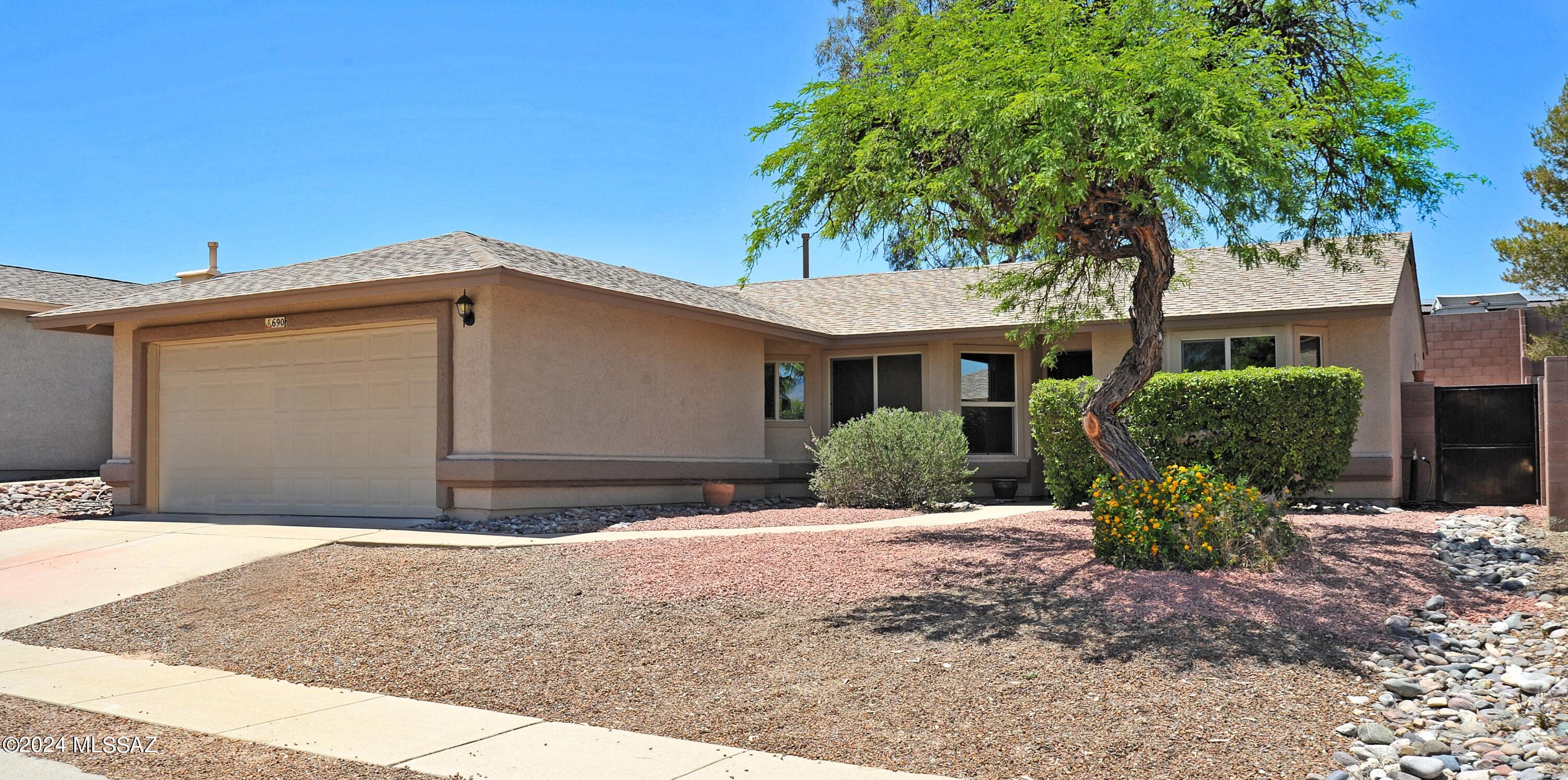 This remodeled home is has it all.  The remodeled kitchen is open to the family room and has granite countertops, undermount sink, spray faucet, white cabinetry with stainless knobs. Stainless steel appliances with a built in microwave, range, dishwasher and refrigerator.The bathrooms are beautiful and have tile surround in the showers, raised sinks, framed mirrors and upgraded fixtures. The large wrap backyard is very private with a covered patio and raised planters.  Newer HVAC in 2011 with a new condenser in 2021. Exterior was painted in 2020, newer water heater and new roof in 2009.  This popular community is close to shopping, restaurants, schools, and hospitals. 
Enjoy the community pool with a lap pool, heated spa, gazebo, picnic area, BBQ and play area. 2 car garage with storage