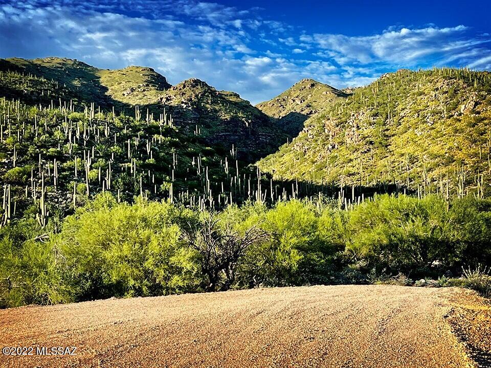 Rarely available and sought after 3.3 acres on one of the HIGHEST & MOST PRIVATE, GATED STREETS in  NE TUCSON! BREATHTAKING, 360 degree views of the CORONADO NATIONAL FOREST {1 lot away) & the TUCSON VALLEY LIGHTS & DISTANT MOUNTAINS. Seller has completed much of the required work to prepare site to build;  JE FULLER HYDROLOGY STUDY, IRA MITIGATION PLAN and Pima Co. approved FLOODPLAIN USE PERMIT., etc. Also, brought in $65,000  of dirt for pad, designed for a 3880 sq. ft. home. Finish this amazing site and build next to a seasonal, running stream. LOW HOA FEES, award winning Tanque Verde Schools and BELOW MARKET PRICE of $265,000. AMAZING DEAL in a PRIVATE, '' End of the Road' location surrounded by million dollar plus homes. Finish the pad and build now. Walk this site and FALL IN LOVE.