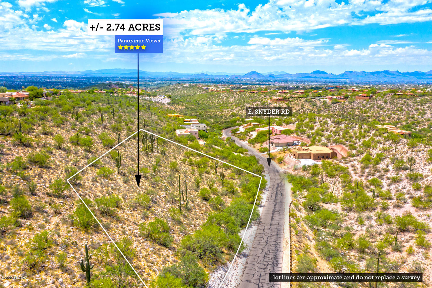 Custom Large +/- 2.75 acre Lot near Kolb & Snyder in Tucson AZ.  In the beautiful Little Ridge subdivision of the Foothills!  Fully improved with all utilities.  Lot sits up high and has VIEWS.   Beautiful diverse Sonoran vegetation with Saguaros.  Short distance to Sabino Canyon and many other amenities.  Beautiful tree lined drive up into the subdivision.  Surrounded by luxury homes.  Protected by CCR's.  Great site for a spec build or your dream custom home.  One of the last remaining lots in the subdivision. Click on the Virtual Tour for a Birds Eye View!