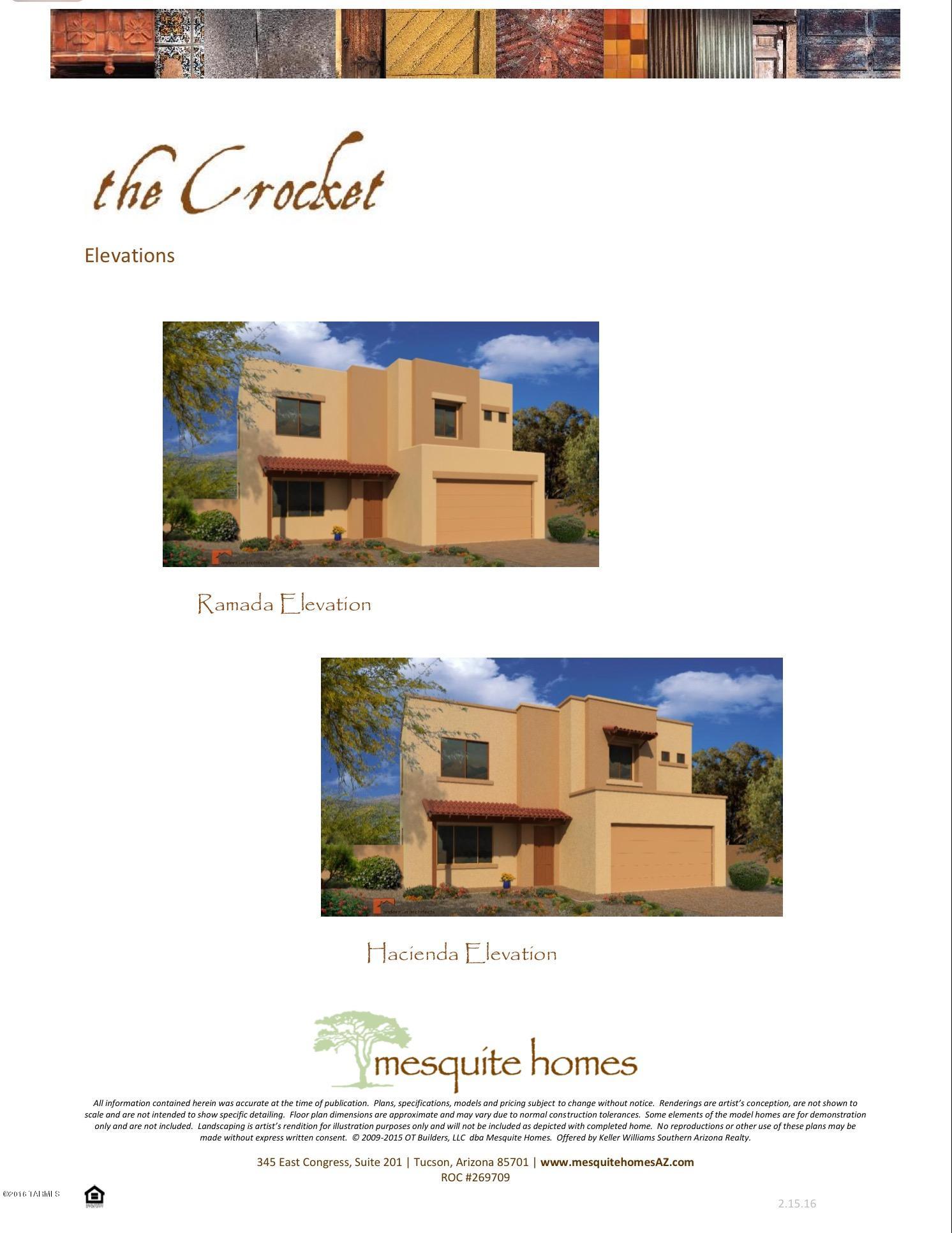 To Be Built by Mesquite Homes, Tucson's hometown builder, Gated Community, Outstanding midtown location, minutes to restaurants, hospitals & shopping. This 1783 square foot 2 story home is an open concept floorplan  & upscale included features + great optional features. Island Kitchen features Quartz or Granite countertops! Owner's suite has 2 walk in closets & executive height vanity. High performance home with Energy Saving Green Features including a tankless water heater, 14.5 SEER AC, full home fresh air intake for improved air quality, 2 car garage with insulated door, Energy Star Certified with HERS rating. See builders website or under the documents tab for more information