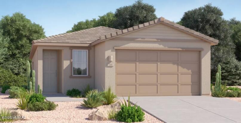 This new single-level home boasts a modern and low-maintenance layout. An open-concept floorplan offers a spacious living area shared between the kitchen, dining room and family room, with convenient access to a patio for effortless outdoor recreation. Three bedrooms are tucked away to the side for enhanced comfort, including the luxe owner's suite at the back of the home with a full-sized bathroom. Our homes come with the Rinnai Tankless Water Heaters, Smart Thermostats, Post-Tension Foundation, Radiant barrier roof decking, 2'' Faux Wood Blinds and more!