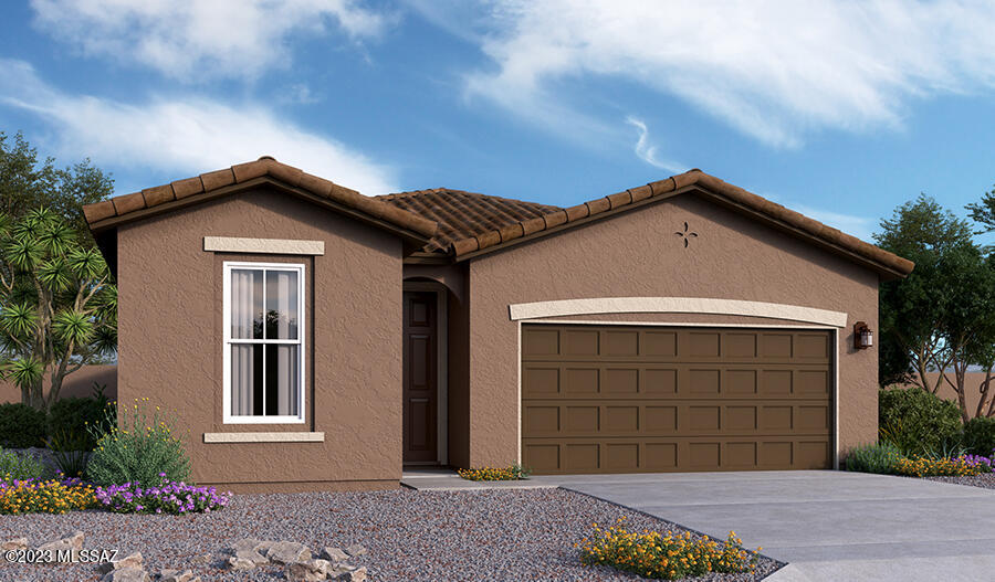 The ranch-style Sunstone home showcases an airy, open layout, centered around a spacious great room and large kitchen. The luxurious master bedroom features two walk-in closets as well as an attached bathroom with a barn door. this home also boasts three secondary bedrooms and a private study off the front entry. Covered patio 
is also included.