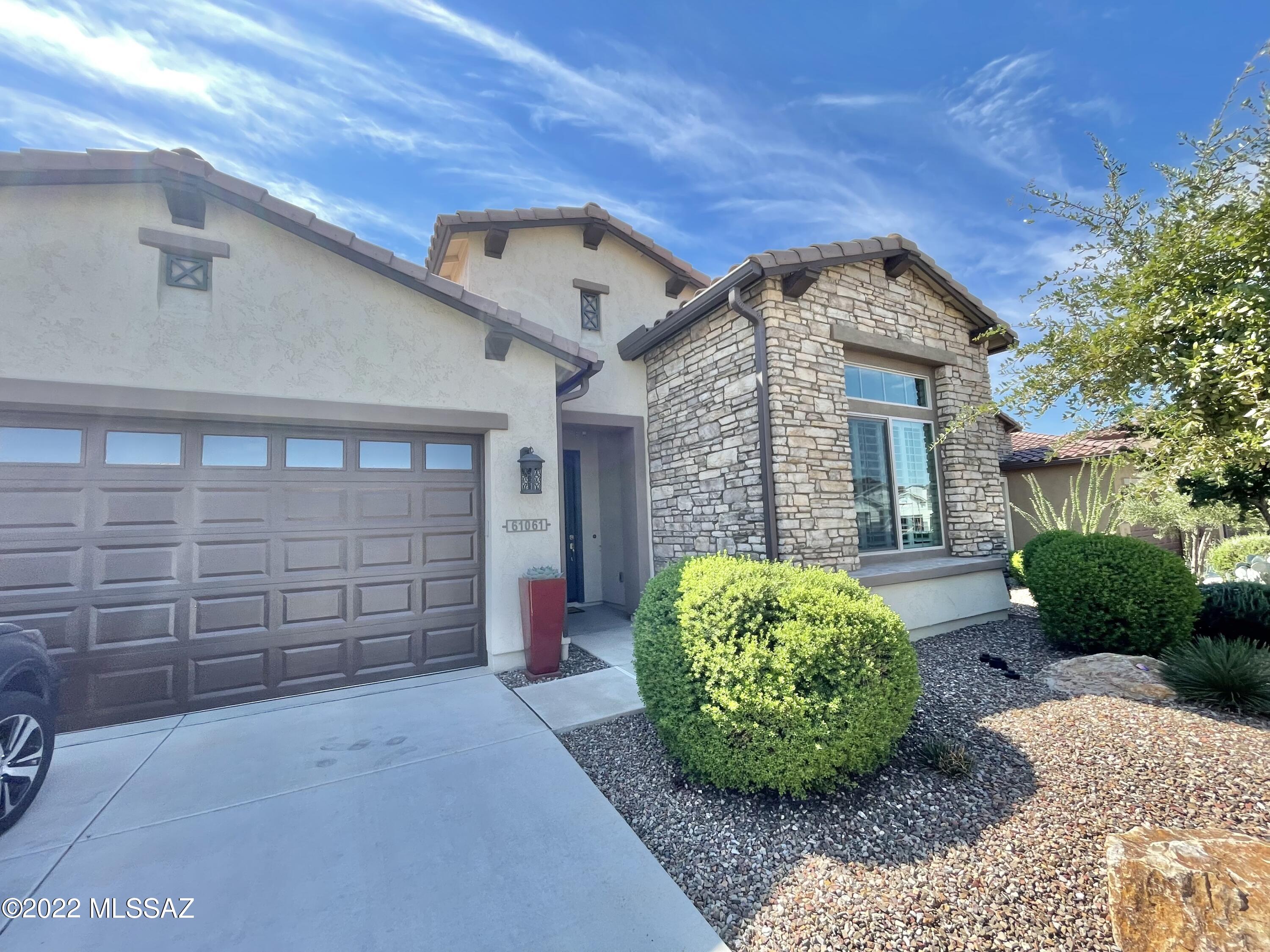 This stunning unfurnished 2-bed 2-bath Lago villa with den/office is the perfect home to start enjoying life at the active adult community of Saddlebrooke Ranch. Available to rent October 1st, 2023. The backyard offers a generous pavered patio complete with rolling shutters, and inside you will find a nicely appointed kitchen with gas range/convection oven & quartz countertops. Tiled shower in owner's bath & guest shower/tub, while the laundry has cabinets & utility sink with washer/dryer included. Two car garage with large sink. Plus all the amenities this beautiful 55+ active adult resort style community has to offer such as 18 hole golf course, tennis , pickleball & bocce courts, arts & crafts center, fitness center, etc. Pets considered. Please contact property manager at 520-490-5232