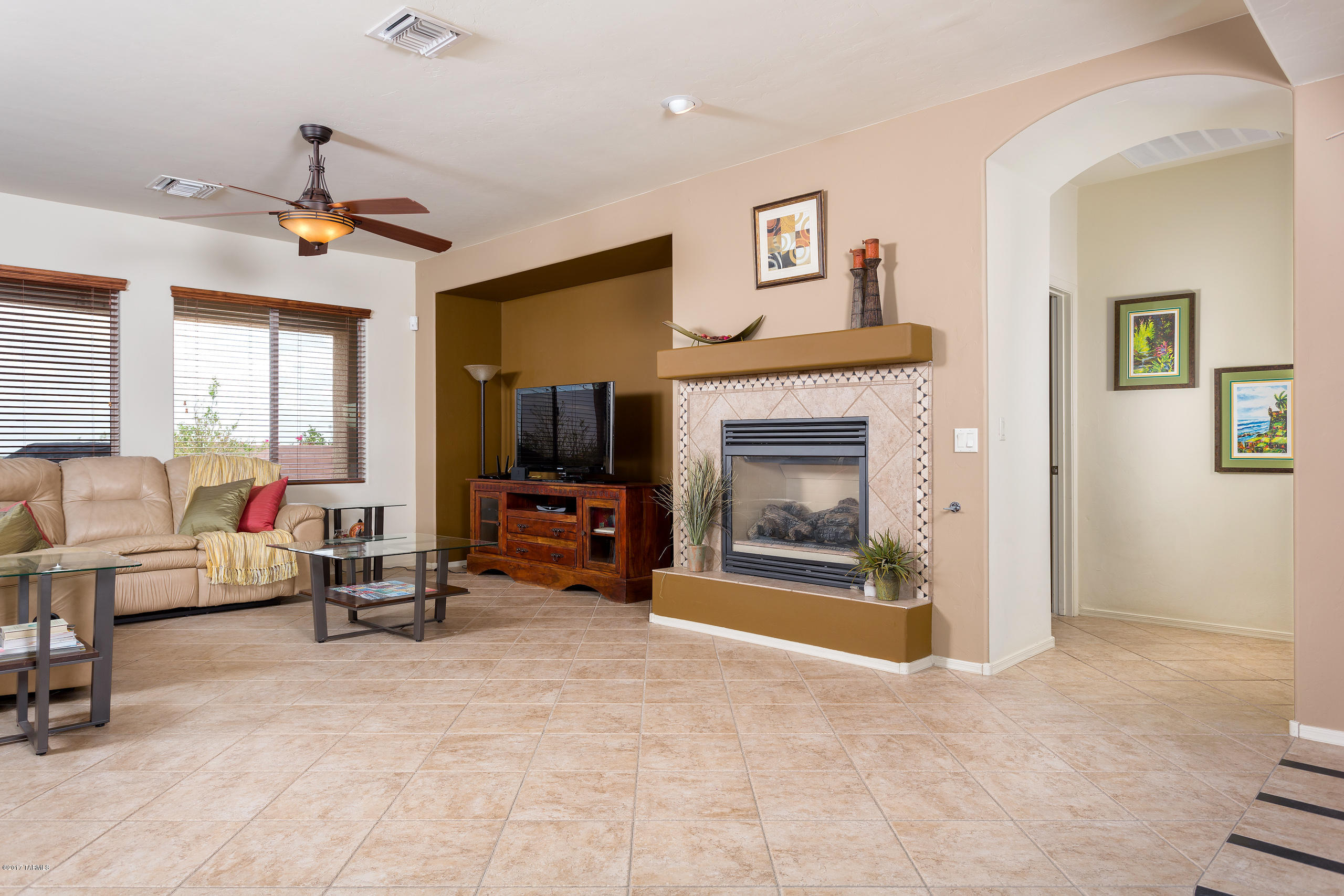 Sunset & mountain views abound from this meticulously maintained property. Newly painted, floor plan offers functionality w/space. Open concept living room w/fireplace separated by kitchen bar makes for an enjoyable TV/entertaining space without being cut off from kitchen.Breakfast nook accompanied by view windows give plenty of natural light. Master bedroom features bayview window and patio access w/sliding glass door. Dual vanities & extra large walk-in closet. Dual sink guest bathroom separate add'l bedrooms - 3rd bedroom is an extra bonus size upgrade w/an extended length. Home is nicely settled at the end of street on a higher elevation w/no home overlooking into the backyard providing a unique element of privacy in an outstanding neighborhood.Enjoy jogging or hiking on area trails.