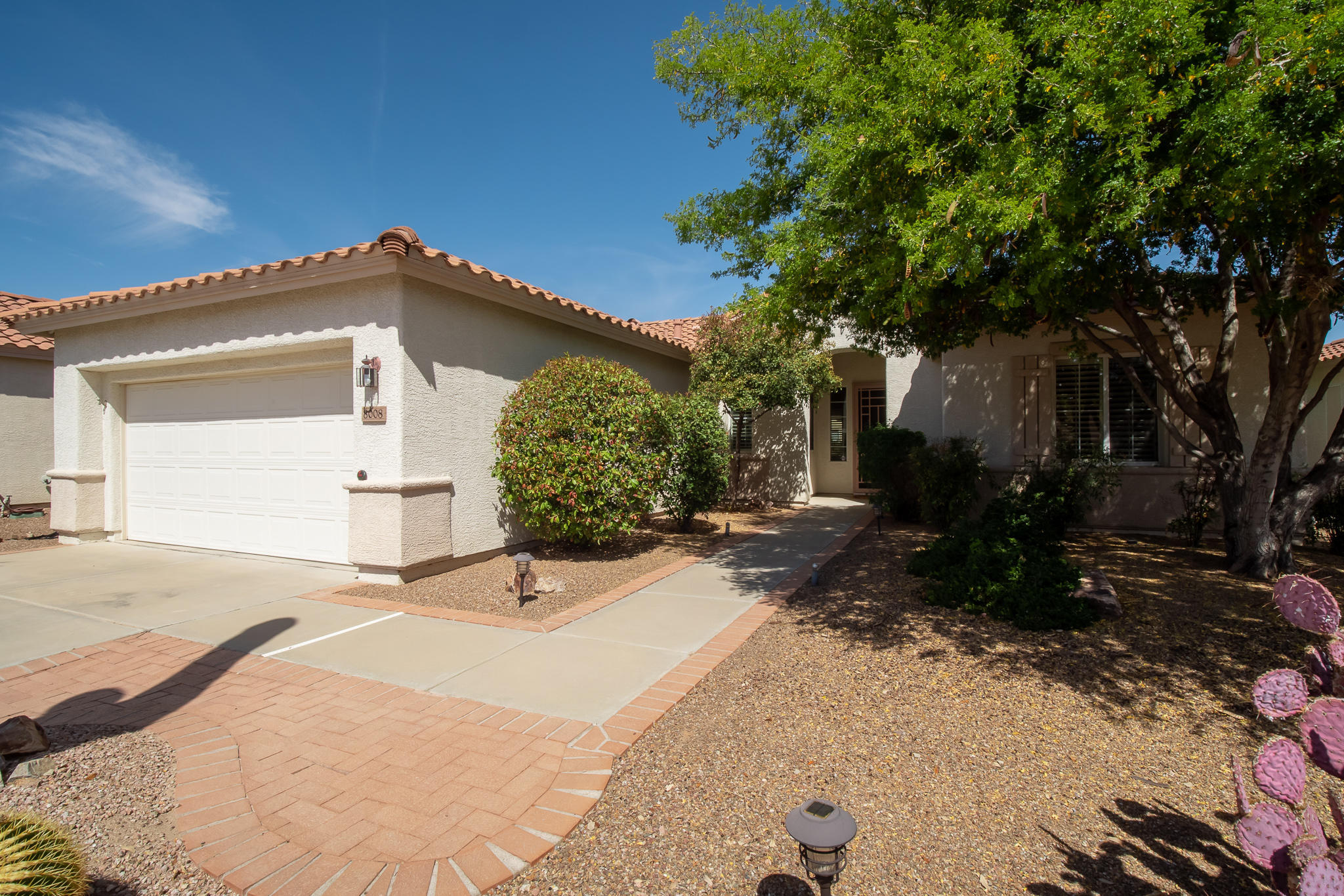 This much sought-after San Marcos Model has 3 BDRMS & 2 BA with Hobby Room! You will appreciate its inviting and comfortable ambiance. Plantation shutters throughout, Vaulted Great Room, Hobby Room has built-in cabinets to meet your storage needs. Bay window in Breakfast area and Master Bdrm. Master BA has convenient & spacious shower. Roof underlayment replaced in 04/19 and HVAC has been replaced. Two-car garage has cabinets and laundry sink. Large covered patio with its extended pavers lets you experience the tranquil & appealing fenced back yard which also has an Arizona Sweet Orange tree. Enjoy all the amenities Sunflower has to offer!