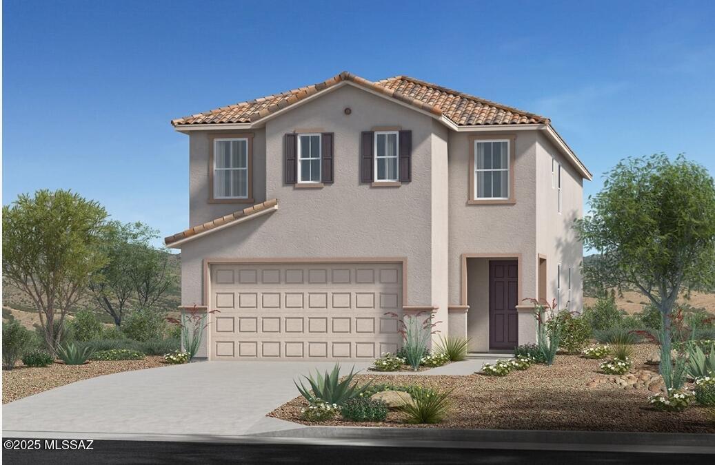 This beautiful two-story home features 9-ft. ceilings and upgraded 6x36-inch glazed porcelain tile plus carpeting throughout. You can food prep in your modern gourmet kitchen with gas cooktop and double oven, 42'' upper cabinets, and granite countertops. Whirlpool® stainless steel appliances. There is a spacious loft upstairs, and the primary suite boasts a walk-in closet and a connected bath with a shower and extended dual sink vanity. Unwind and entertain on the covered patio. Price includes discount predicated on using Seller's preferred lender KBHS. Eligible for up to 5% of base price toward rate buy down or closing costs. Must use seller's preferred lender KBHS for financing. Projected completion March 2025. Property taxes are not available to date.