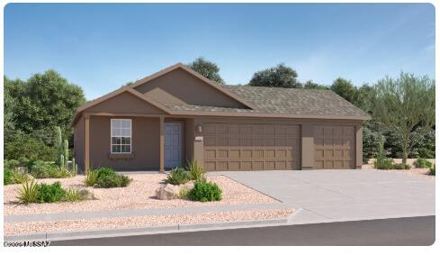 This new home has everything needed for modern living on a single level. An inviting open floorplan combines the kitchen with the living and dining areas, and a bedroom and full bathroom are located off the entry. Two additional bedrooms are tucked away to the side of the home, including the luxurious owner's suite, complete with an en-suite bathroom and walk-in closet. A three-bay garage completes the home. This home includes GE® stainless steel appliances, Rinnai Tankless Water Heater, Granite Countertops, Taexx® built-in pest control system, 2'' faux wood blinds, LED lighting and so much more! As an added bonus, this home includes a washer and dryer, plus a low-maintenance backyard with beautiful gravel landscaping - move-in ready and waiting for you!