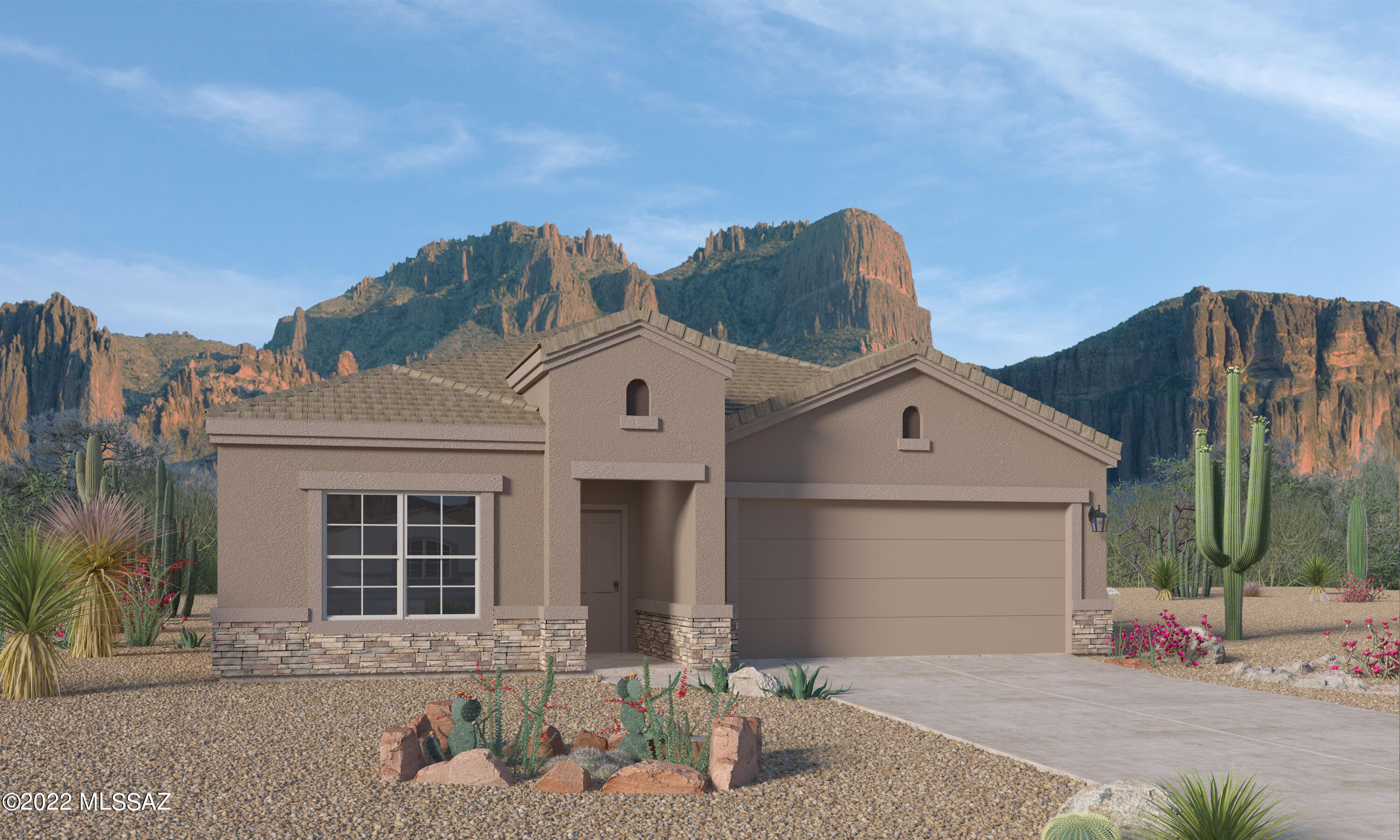 The 1-Story Lakeway model located in the Saguaro Bloom Community offers a 2,027 sqft floorplan with 4 bedrooms, 3 bathrooms  and a 2 car garage. ++ Self Cleaning Stainless Steel Gas Range with Microwave & Dishwasher - Granite Countertops in the Kitchen & Cultured Marble in Bathrooms - Tile floors in Entry, Kitchen, Dining Room, Laundry Room & Bathrooms -  42'' Cabinets - DuPure® Ultra Filter Single Stage® Water Filtration -  Rinnai® Tankless Water Heater - Colored Block Walls - Rounded Drywall corners - Five-Panel Rockport Interior Doors with Chrome Lever - 9-foot Ceilings -  Saguaro studded cliffs and stunning sunsets abound at this hidden gem of a community.