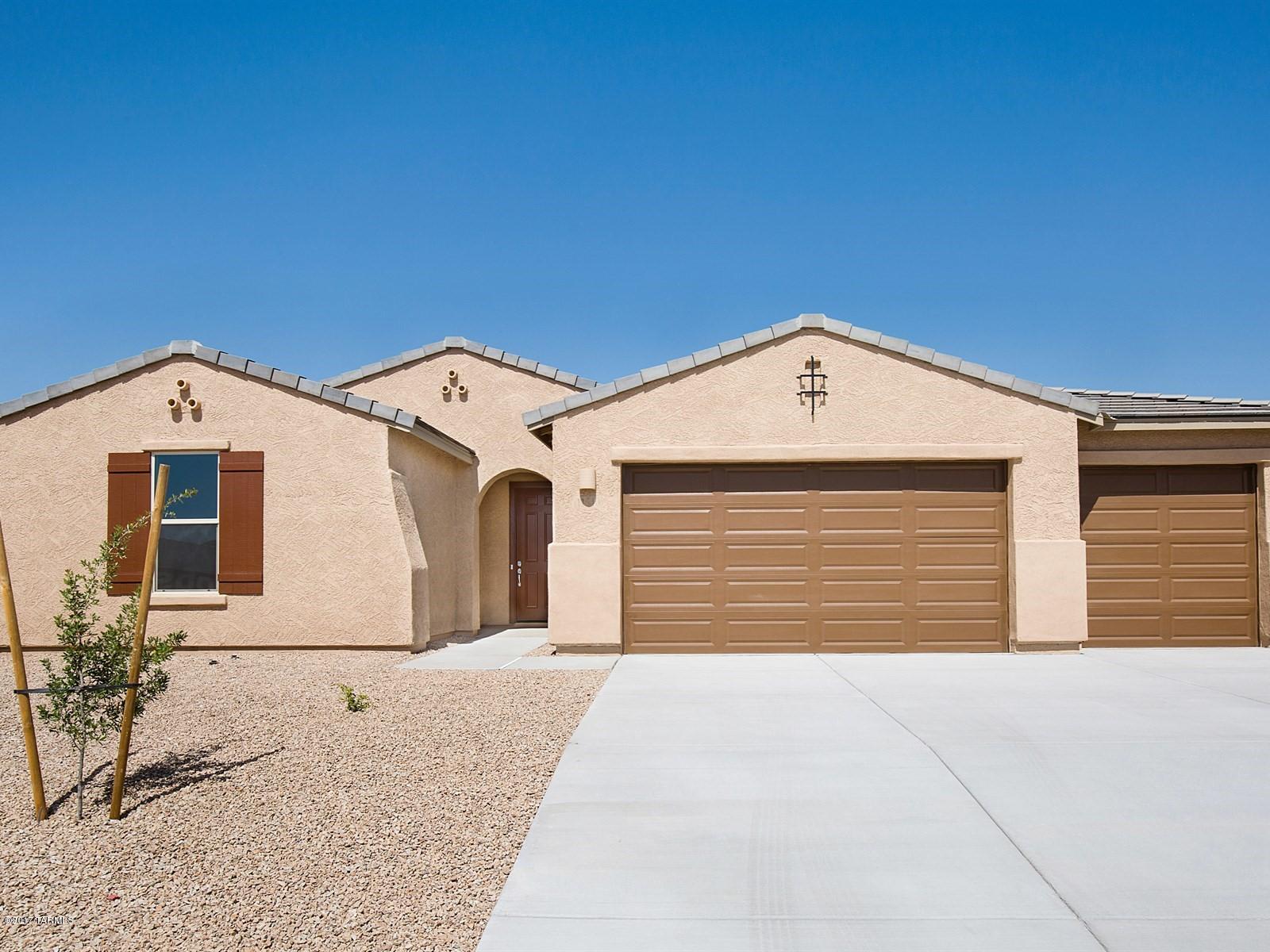 Brand new energy efficient home ready in March 2017!  There is plenty of space for the whole family within this single-story Kingman. The kitchen features expansive counter-top space and a kitchen island. Enjoy a casual family dinner in the dining nook and movie nights in the great room. The private master suite features dual vanities and a walk-in closet. The 3-car tandem garage w/extra 3rd opening  is great for storing toys or as extra storage. Located just west of the I-10 with Master Plan amenities, including neighborhood parks with playgrounds, splash pad, BBQ grills & picnic area, shade Ramada’s, lush green areas, sports courts & fields. Known for their energy efficient features, our home help you live a healthier quieter lifestyle while saving you thousands on your utility bill "Does not include interior design options" Furniture & Accessories do not convey.