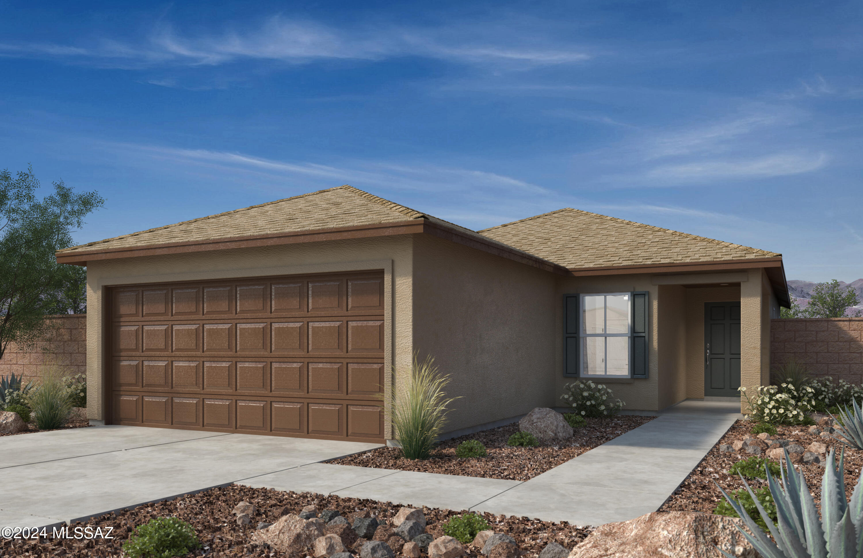 This single-story home features an open floor plan and glazed ceramic tile flooring throughout. The spacious great room leads to a covered back patio. The stylish kitchen showcases white painted maple cabinets, an island, pantry, and Whirlpool® stainless steel appliances. The den provides space for a home office. The relaxing primary bedroom boasts a walk-in closet and adjoining bath with a shower and dual-sink vanity. The laundry room includes a Whirlpool® washer and electric dryer. Price includes discount predicated on using seller's preferred lender KBHS. Eligible for up to 6% towards rate buy down or closing costs. Must use seller's preferred lender KBHS for financing. Projected closing month is October 2024. Property taxes are not available to date.