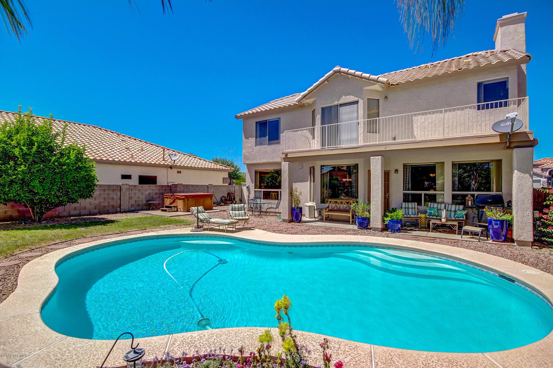Gorgeous Two Level Home in the desirable Community of Continental Ranch. Cul-de-sac lot! Dramatic soaring ceilings, warm interior palette, plush neutral carpet, upgraded lighting, and lots of natural light t/o. Formal dining area with backyard views. Cozy fireplace, ceiling fans, beautiful tile floor in all the right places, and French Door to patio from breakfast area. Fantastic eat-in kitchen features granite counters, SS appliances, pantry, breakfast bar, and oak cabinetry. Perfect Home for entertaining inside and out. Amazing second level loft area with endless possibilities. Grand master retreat boasts private balcony with Mountain Views, loft access, and en suite. Huge backyard with refreshing pool, swaying palm trees, covered patio, and grassy play area.  A must see Home.