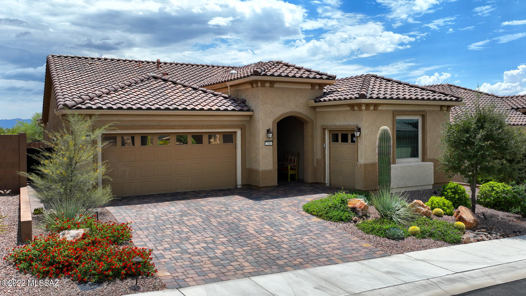 Expect to be impressed by the extraordinary views from this highly upgraded Preserve Model at Del Webb at Dove Mountain. Truly a serene setting, mountain, sunset, desert, and Marana city light views. Enjoy a sparkling new pool added in 2021. The Gourmet Kitchen includes maple cabinets, granite counter tops with glass backsplash, black stainless appliances, a double oven and granite sink. Both bathrooms and even the laundry room have maple cabinets with granite counter tops. Tile throughout! The primary bedroom has been extended to include a bay window with seating area. Extended two car garage plus golf cart garage. Endless upgrades, motorized sun screens, tinted windows, brick paver driveway, water softener, reverse osmosis, and so much more. Must See!