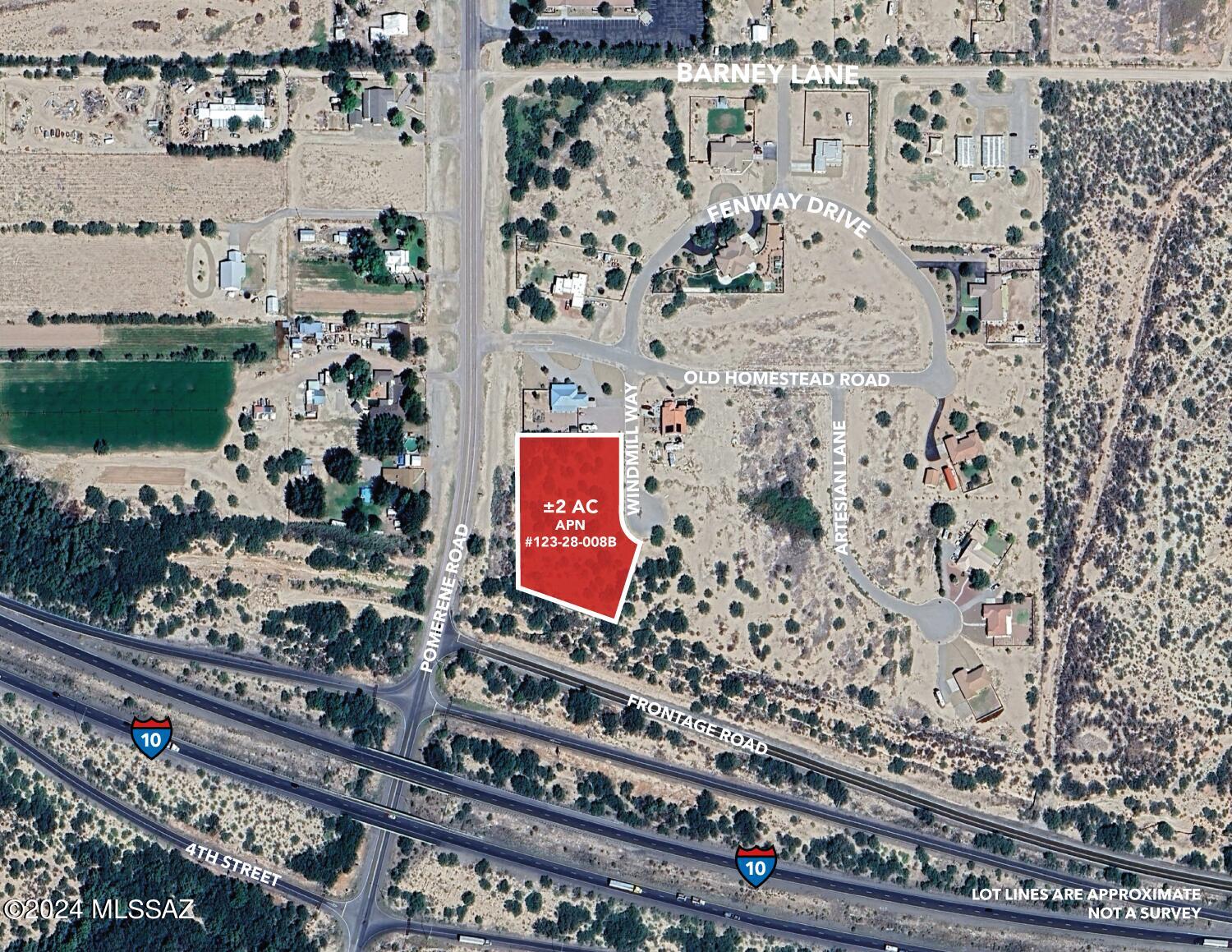 Prime Commercial Land for Sale at I-10 & Pomerene Rd, Benson, AZ. This 2-acre commercial land parcel sits at the hard corner of I-10 and Pomerene Rd. The property offers excellent visibility from I-10, making it an ideal spot for various business ventures. This flat and easy-to-build-on land is zoned B-2 Commercial, with all city utilities readily available. It's conveniently close to town and boasts high traffic volumes on both the main road and I-10. The land's size and location make it suitable for various commercial uses, including restaurants, and commercial business. It also has potential as a Dollar General-type store location or a billboard for generating revenue.  This land presents an excellent investment opportunity, ideal for a mini-storage business ... with power available along the property line, you can easily craft your dream business. Don't miss this rare opportunity for a prime commercial location near I-10 and downtown Benson. Contact the broker for a detailed marketing brochure with more information and seize this chance to create your vision in this fabulous location.