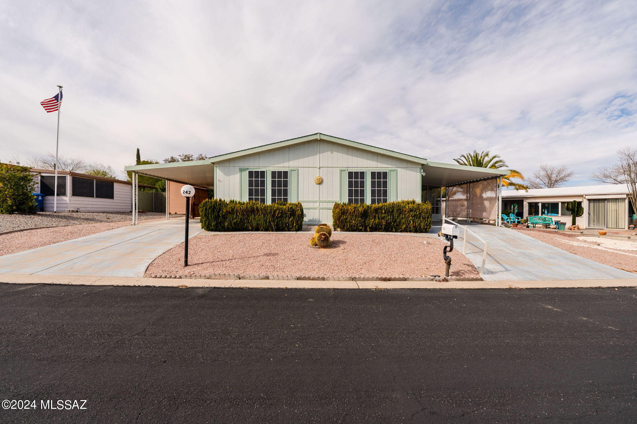 Located in desirable 55+ Pueblo Estates you will find this well maintained 3 bedrooms, 2 bath, home built in 1995. Great room with a separate dining area. Large kitchen features breakfast bar, ample storage space, stainless steel range with double oven. Spacious primary bedroom with walk-in closet and large bathroom. Newer A/C with smart thermostat, newer roof. Large workshop/storage off carport. Property also includes FULLY OWNED SOLAR installed in 2022! Enjoy mountain views, and sunrises from the east facing Arizona room...HOA only $65.00 Mo. includes trash pick-up, street maintenance, recreation facilities, heated pool & hot tub. Close to Shopping, Restaurant's, Medical Facilities, Hospital and Golf. NO GVR but available.