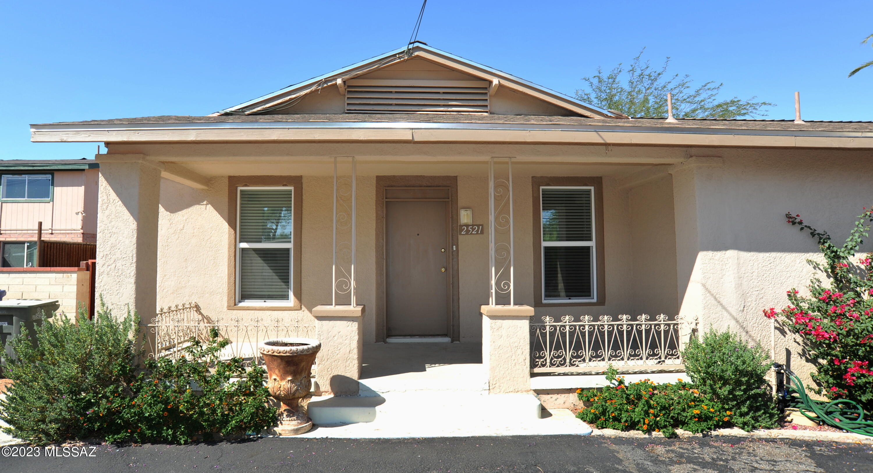 Charming and Cozy Bungalow with Guest Quarters in Central Tucson. The main house features 2 bedrooms, 1 bath, with hard wood flooring, updated kitchen and bath, and an oversized primary bedroom with a built-in dresser with vanity. Connected to the main house is an attached guest house offering an additional bedroom, living room and kitchenette with a charming bathroom. Main house has central heating and cooling, guest quarters features wall units and floorboard heating. Each unit has its own LARGE private yard. Overall, this property combines the warmth and classic appeal of a bungalow with the convenience of modern living, making it a perfect home for a variety of lifestyles. This setup provides flexibility, making it ideal for guests, in-laws, or even as a rental unit. Owner/Agent.