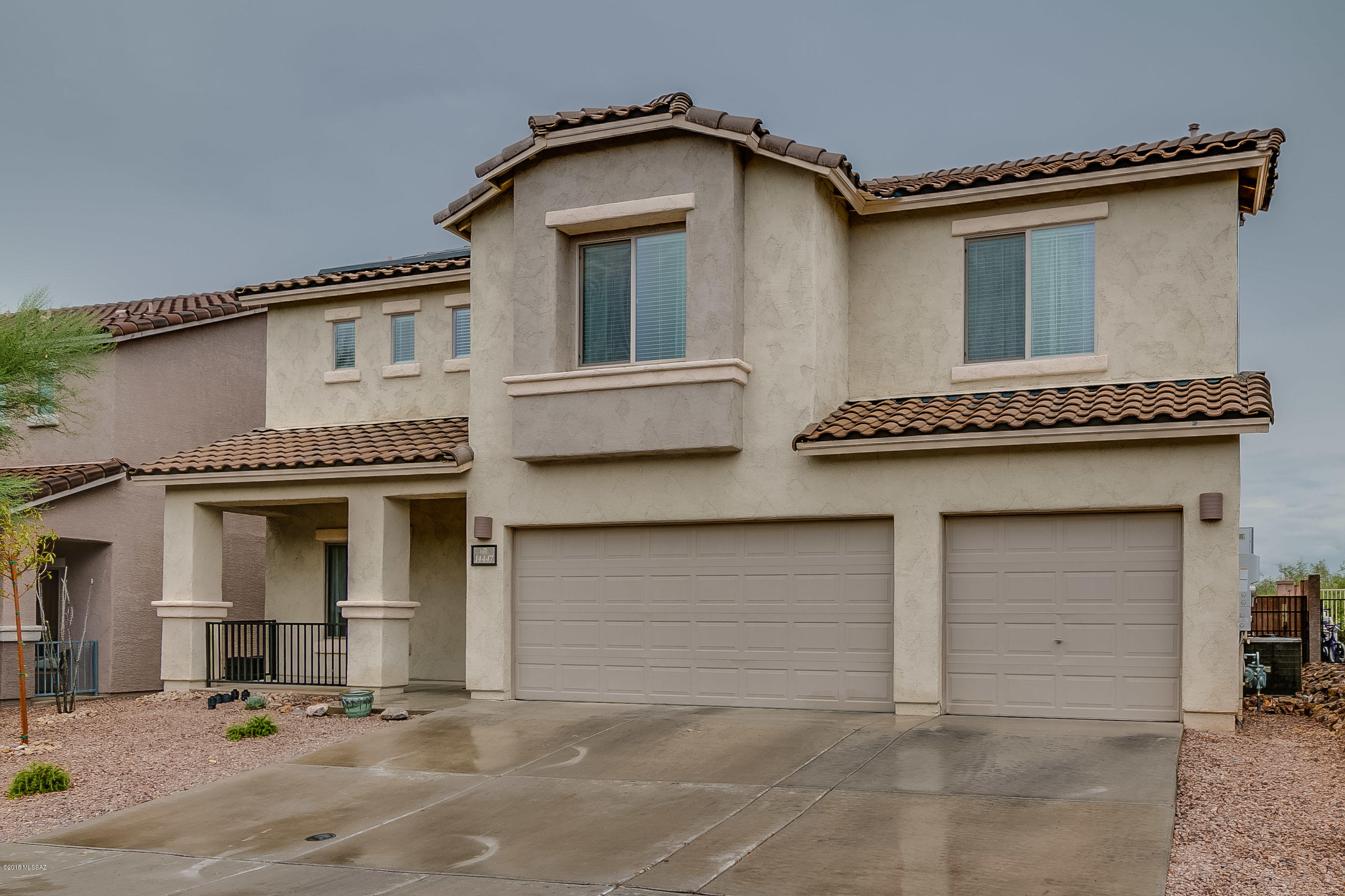Beautifully maintained Pulte home in Rancho Sahuarita. Enjoy mountain views from the extended covered back patio, East facing backyard with privacy. Interior upgrades include stainless appliances and crown molding in KIT,  3/4 bath and bedroom on main floor, exterior outlets. Top of the line tile, berber carpeting, expanded island, second to none kitchen countertops. Bedrooms include walk-in closets and exquisite ceiling fans! BONUS  loft area provides a wonderful place for fun and relaxation. Solar heated pool, top of the line pebble tech, energy efficient home, solar panels will convey. Hurry this lovely home won't last long!