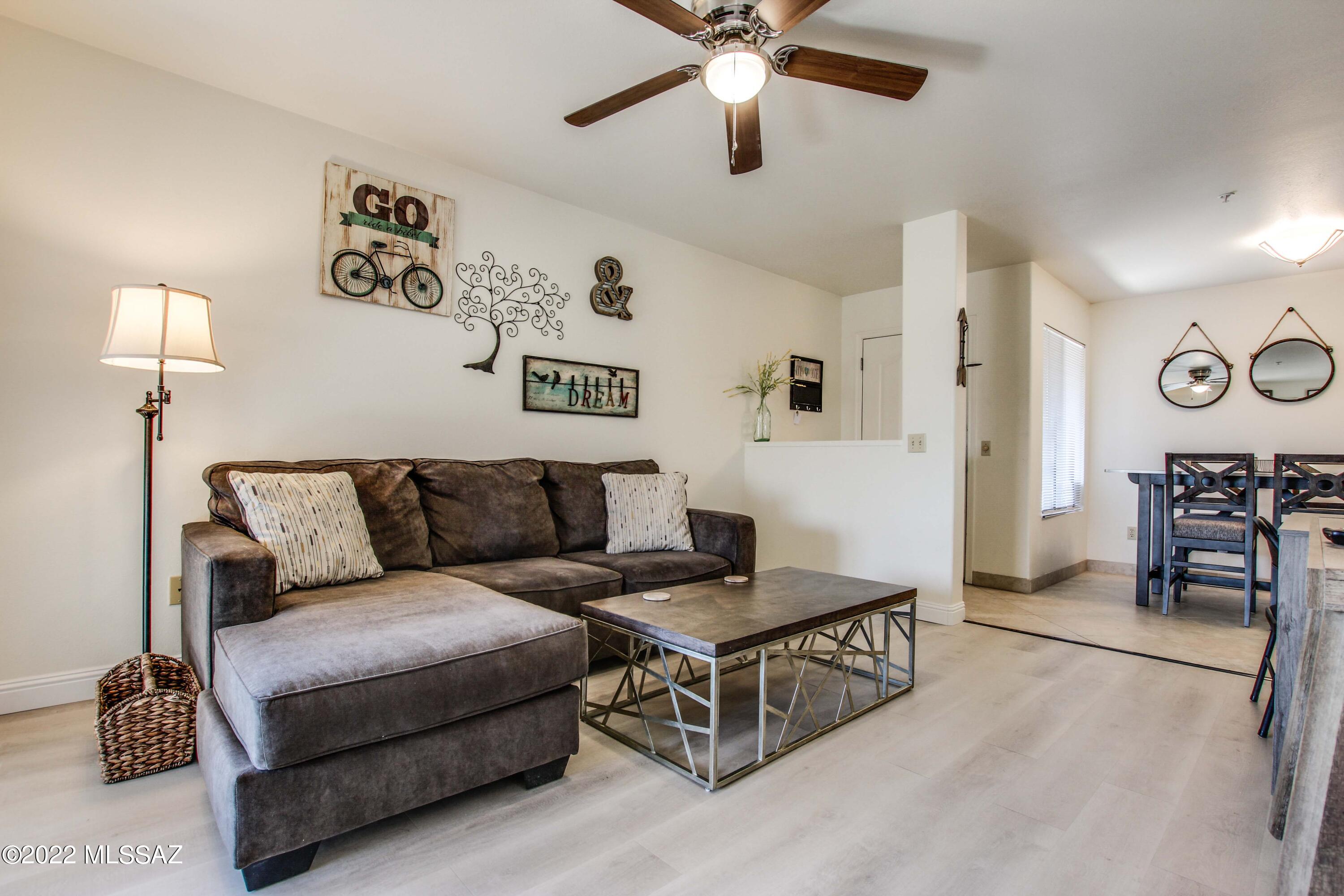 This 2nd floor corner unit condo has it all. Mountain views, gated community with plenty of amenities to enjoy: 2 pools, spa, exercise room and BBQ area.  Brand new updated bathroom with new floors in the living room and bathroom. Large master suite with walk-in closet, open floor plan.  Close to shopping and dining as well as the Loews Ventana Canyon Resort.