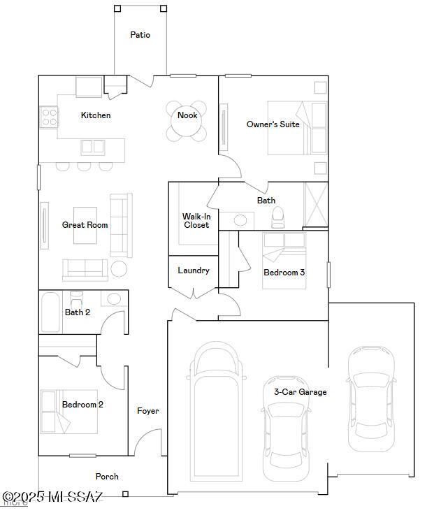 This new home has everything needed for modern living on a single level. An inviting open floorplan combines the kitchen with the living and dining areas, and a bedroom and full bathroom are located off the entry. Two additional bedrooms are tucked away to the side of the home, including the luxurious owner's suite, complete with an en-suite bathroom and walk-in closet. A three-bay garage completes the home. This home includes GE® stainless steel appliances, Rinnai Tankless Water Heater, Granite Countertops, Taexx® built-in pest control system, 2'' faux wood blinds, LED lighting and so much more! As an added bonus, this home includes a washer and dryer - move-in ready and waiting for you!
