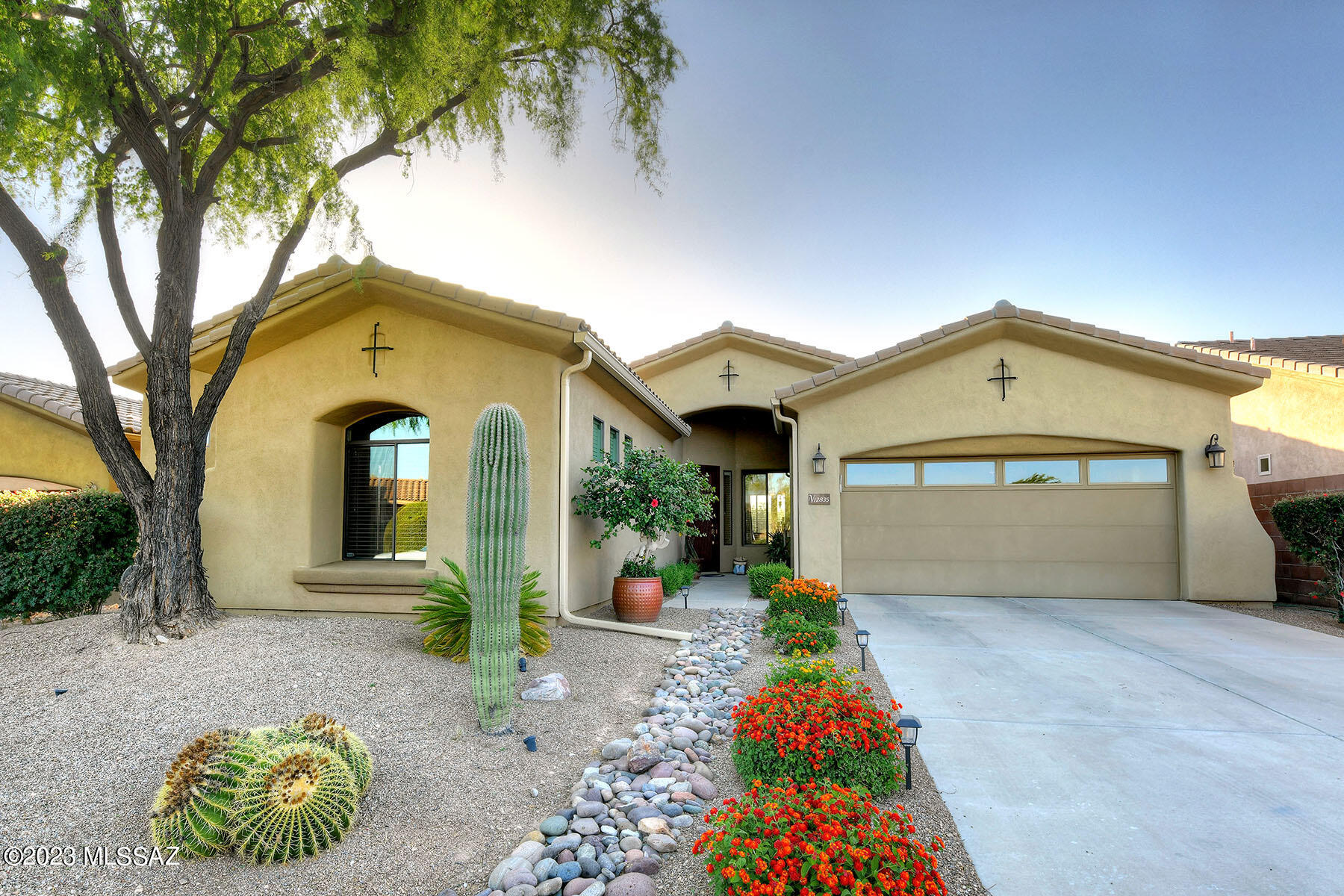 ''HOME SWEET HOME'' Stunning 4BD/3BA 2537 sq ft home tucked away in a cozy 8 home cul de sac with gorgeous mountain, sunset and sunrise views. Bright open, split floorplan, featuring a spacious Primary Suite with large master bath and walk-in closet,  and a 2nd Primary Suite. Spacious kitchen, abundance of cabinets, SS Appliances, beautiful counters, and backsplash. The laundry room has cabinets and a sink. The garage has storage cabinets. A backyard oasis backs to open space with sparkling pool, spa, BBQ and remote-controlled patio sunshade. This home has been very well cared for and has everything you want! The perfect home for living, entertaining and enjoying AZ indoor/outdoor lifestyle. Quiet neighborhood with easy access to hiking trails, golf courses, restaurants, shopping, and I-10