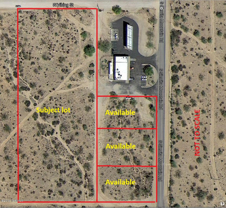 Open space 9.98 acre parcel. Located at Viking and Sierrita Roads and behind the Range Market. Paved access until the last few feet.