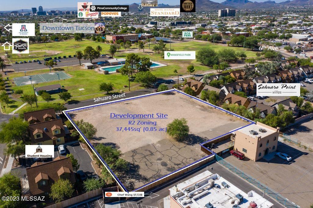 Rare development site near UofA! Assembled site includes two parcels that MUST be sold together * SEE MLS# 22303518.. Total site suitable for 12 units at 37,445sq' (0.85 acres) - Priced at $37,500/ per unit. Utilities at curb, site survey completed, R2 Zoning. Enhanced development options being within the City of Tucson's Grant Road Urban Overlay (UOD). Great amenities nearby with quick access to cafes, restaurants, fitness, downtown and the Loop. Directly across from Mansfield Park, a unique opportunity for an insightful developer/operator looking to build multifamily, student housing, or get creative with a condo project. Total site is comprised of parcels 115-01-1500 and 115-01-151C - SEE MLS# 22303518